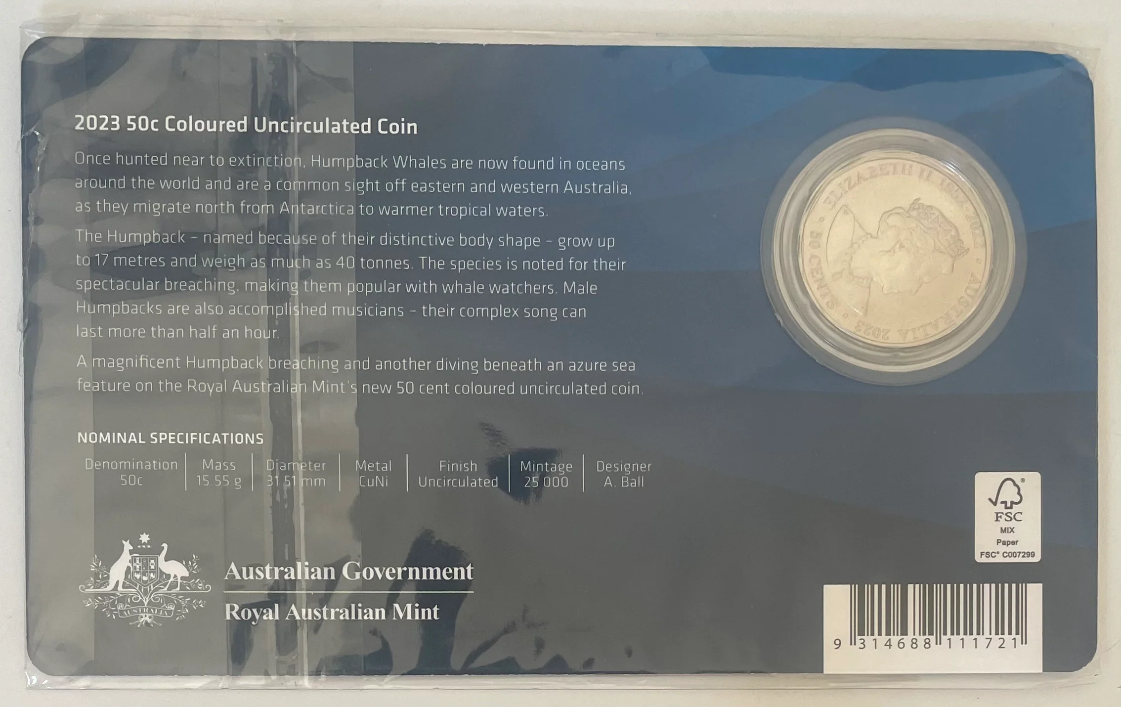 Australia 2023 50c Humpback Whale uncirculated coin - Image 2