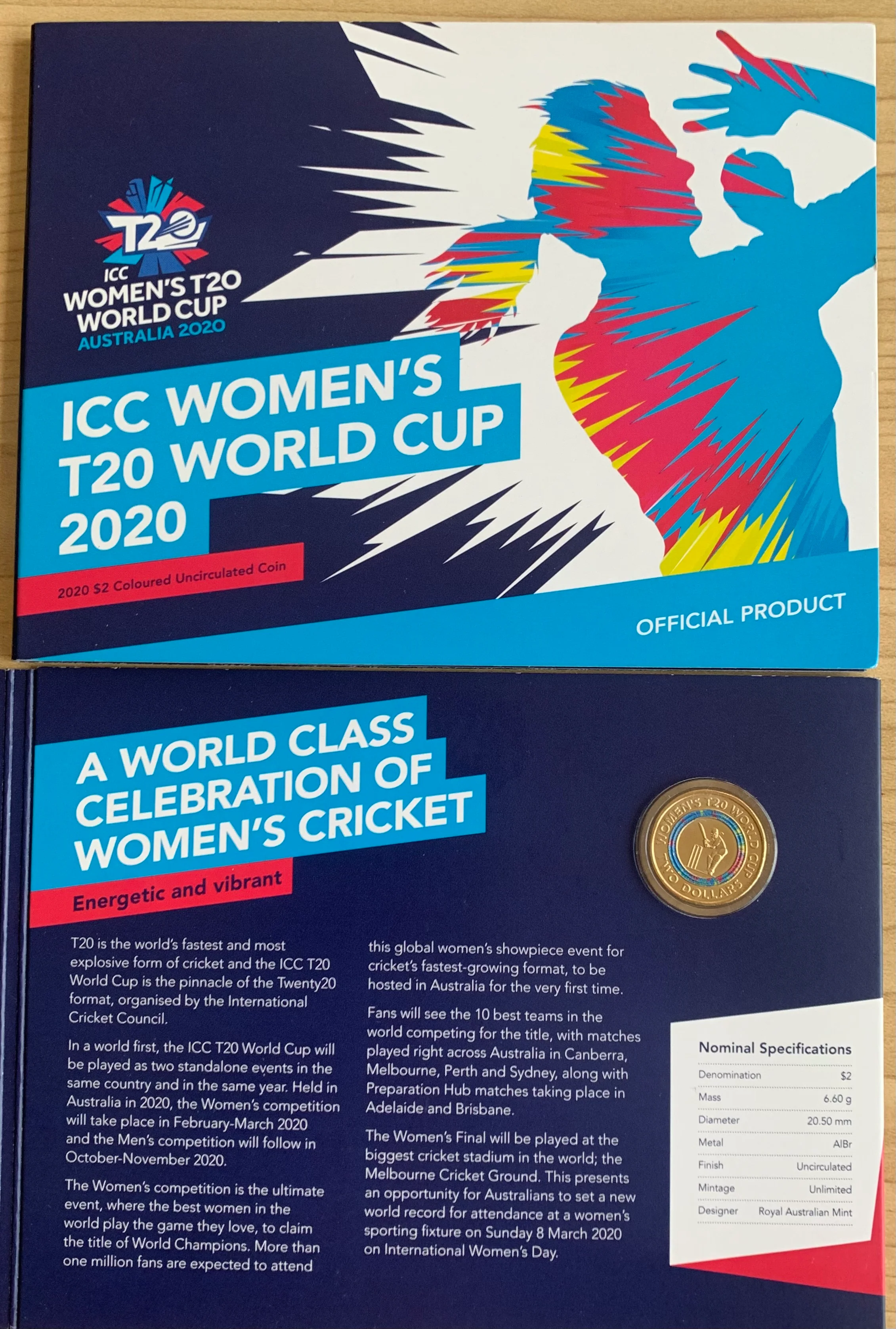 Australia 2020 $2 ICC Women's Cricket World Cup Uncirculated Coloured Coin