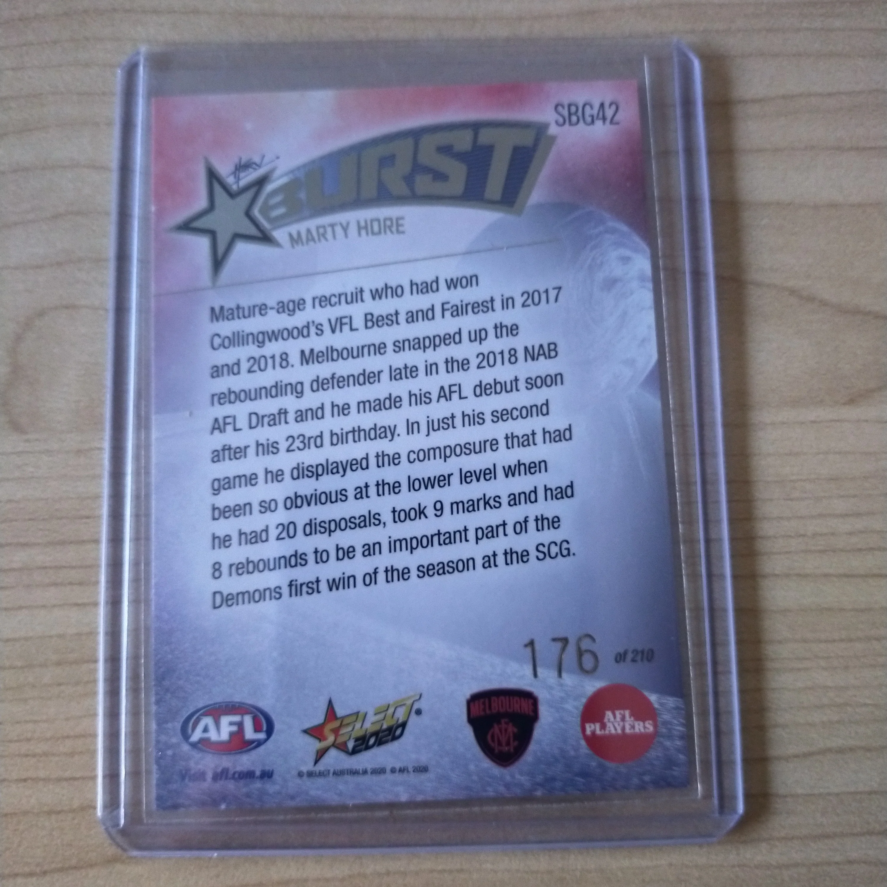 2020 AFL Footy Stars Galactic Burst Marty Hore Melbourne 176/210 - Image 2
