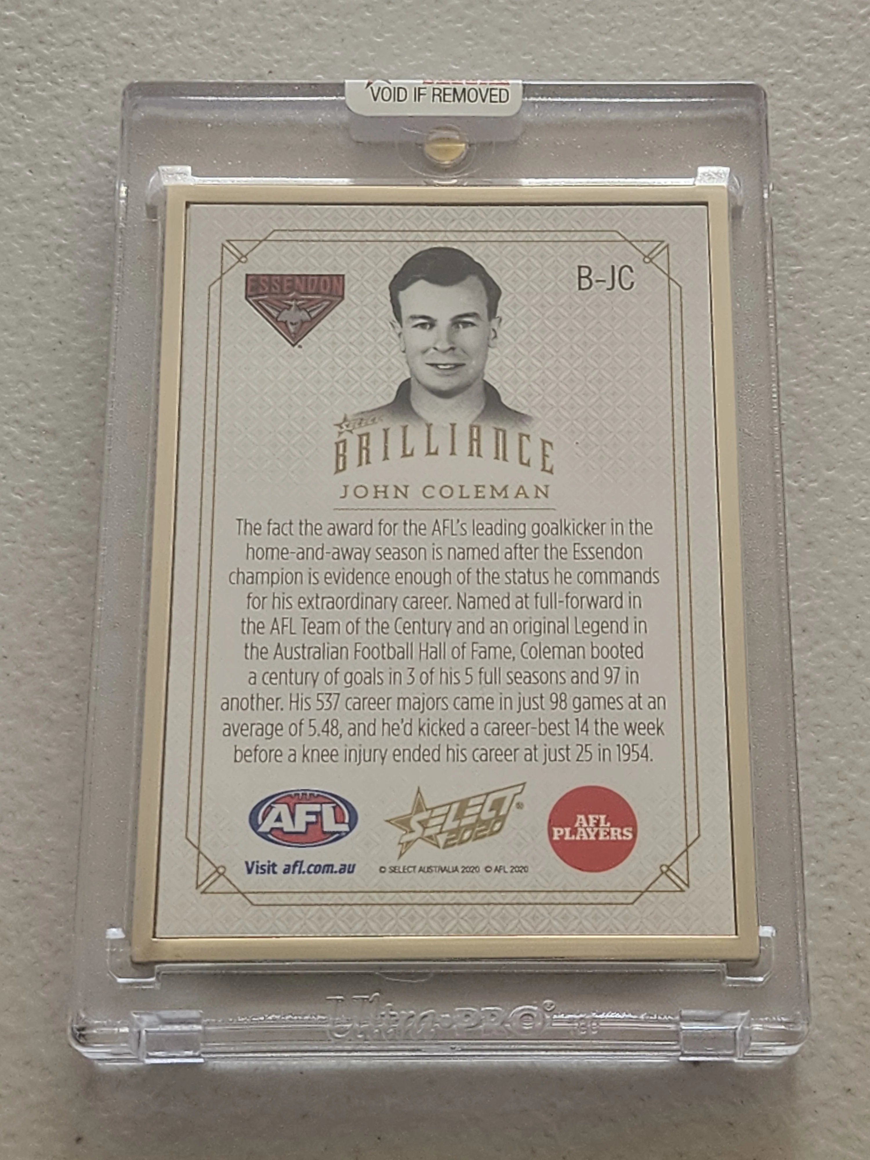 2020 AFL Select Brilliance John Coleman Essendon B-JC 26/50 - Image 2