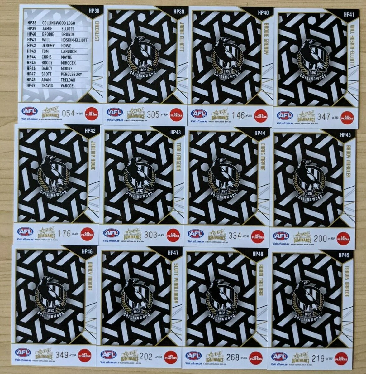 2020 AFL Select Dominance Holographic Parallel Team Set Collingwood Magpies - Image 2