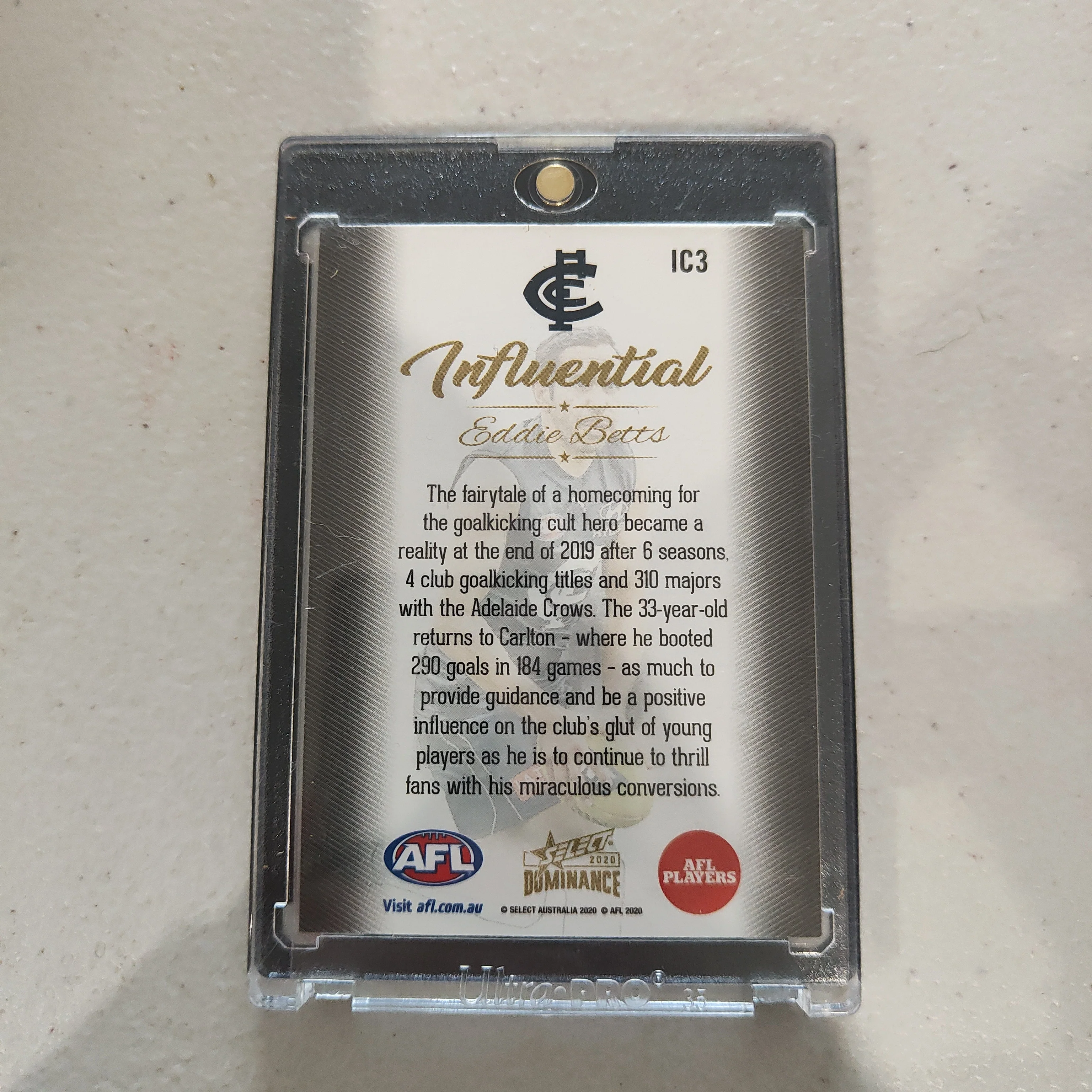 2020 AFL Select Dominance Influential Eddie Betts Carlton LOW NUMBER 01/40 - Image 2