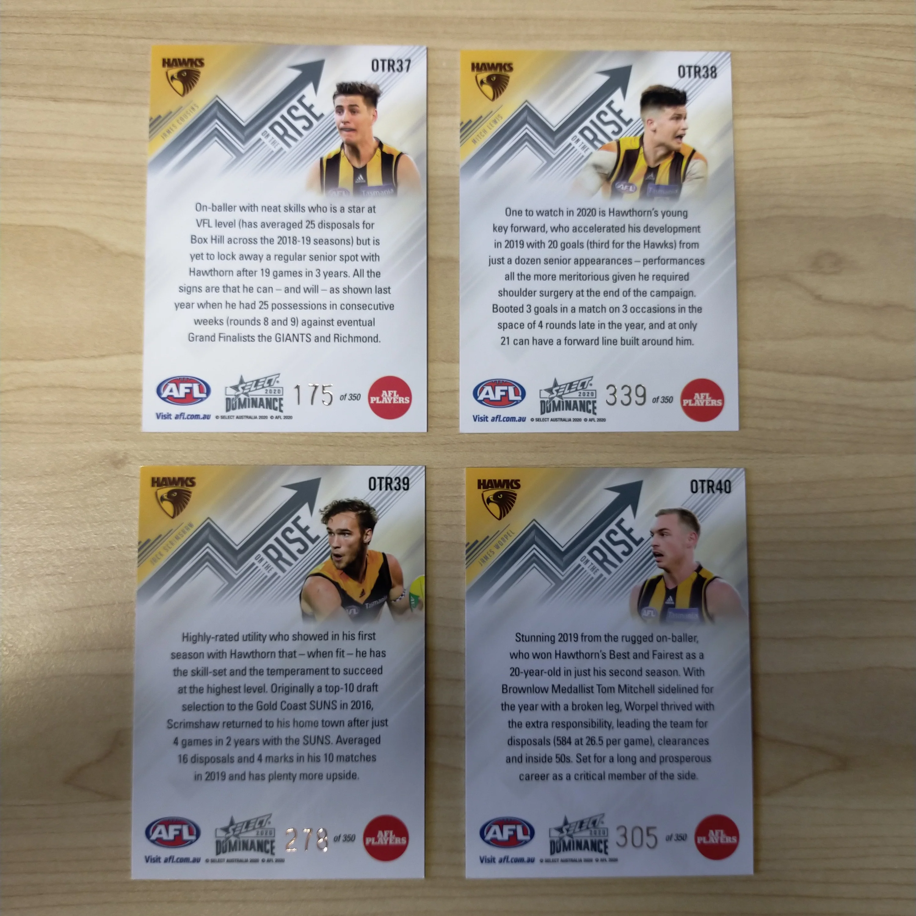 2020 AFL Select Dominance On The Rise Hawthorn Team Set of 4 Cards - Image 2