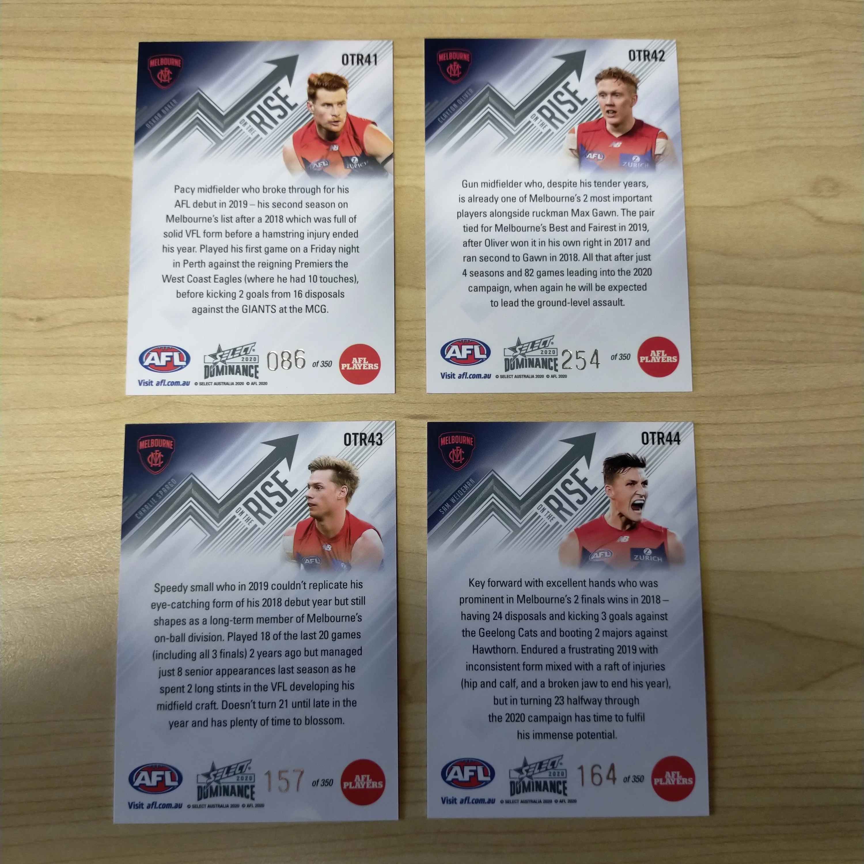 2020 AFL Select Dominance On The Rise Melbourne Team Set of 4 Cards - Image 2