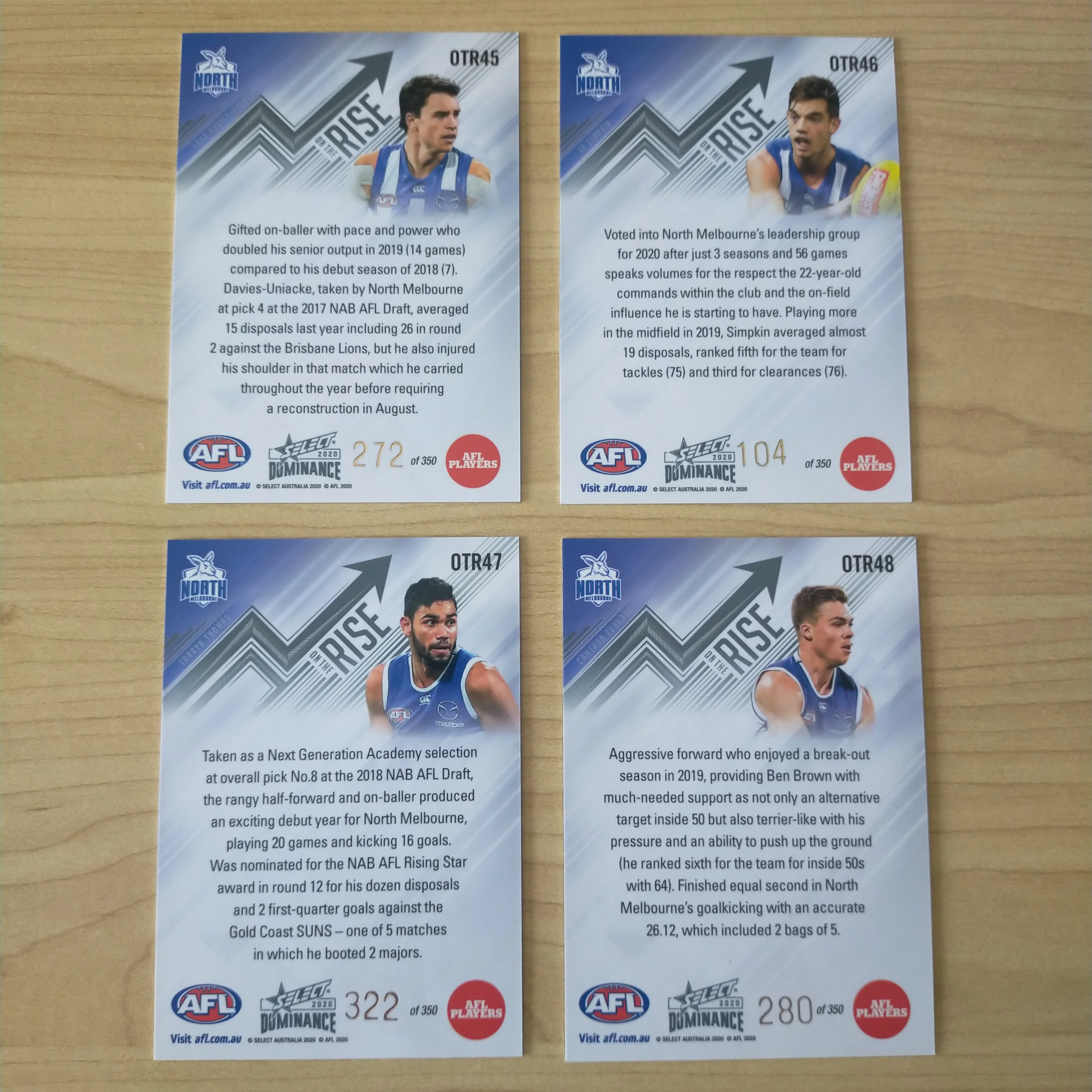 2020 AFL Select Dominance On The Rise North Melbourne Team Set of 4 Cards - Image 2