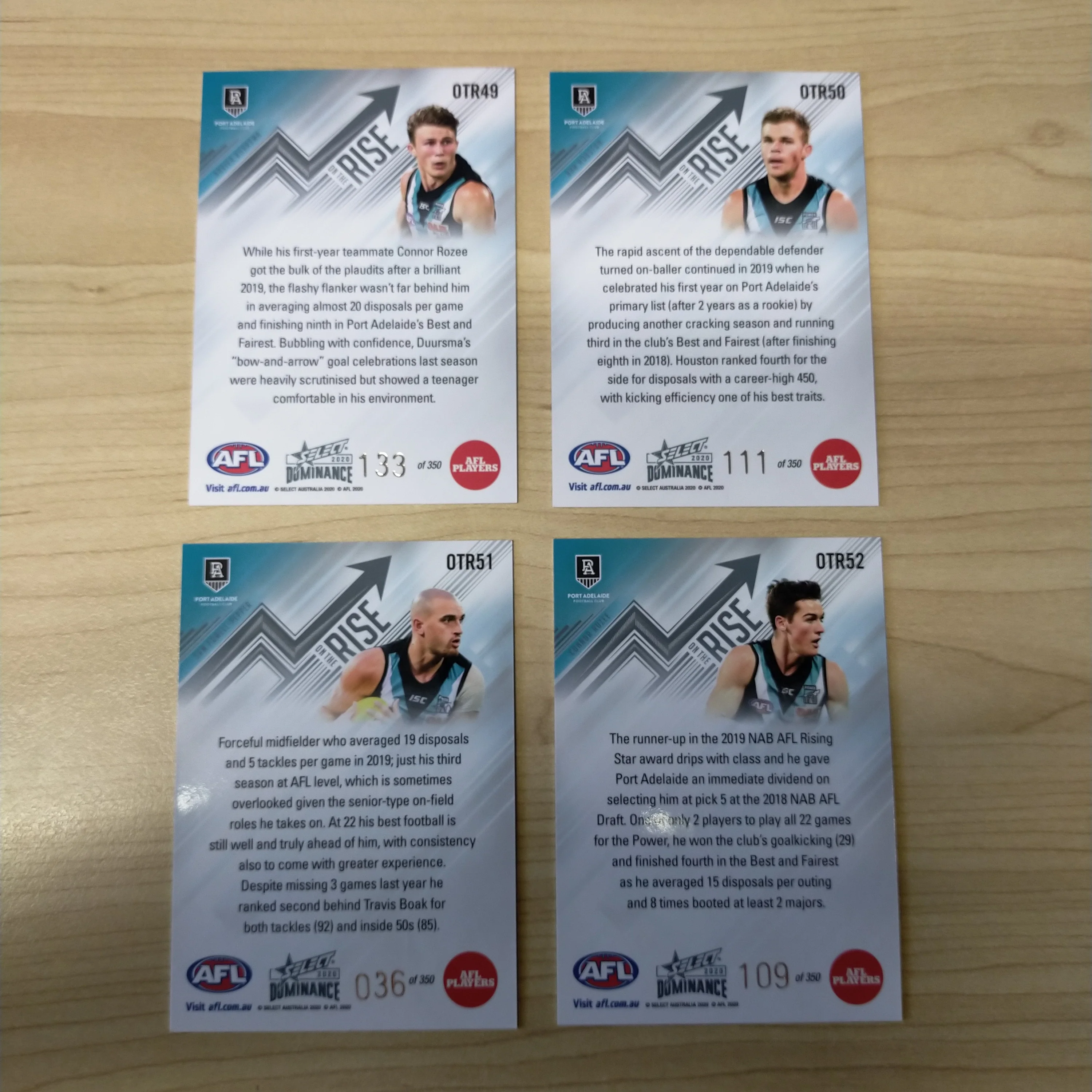 2020 AFL Select Dominance On The Rise Port Adelaide Team Set of 4 Cards - Image 2