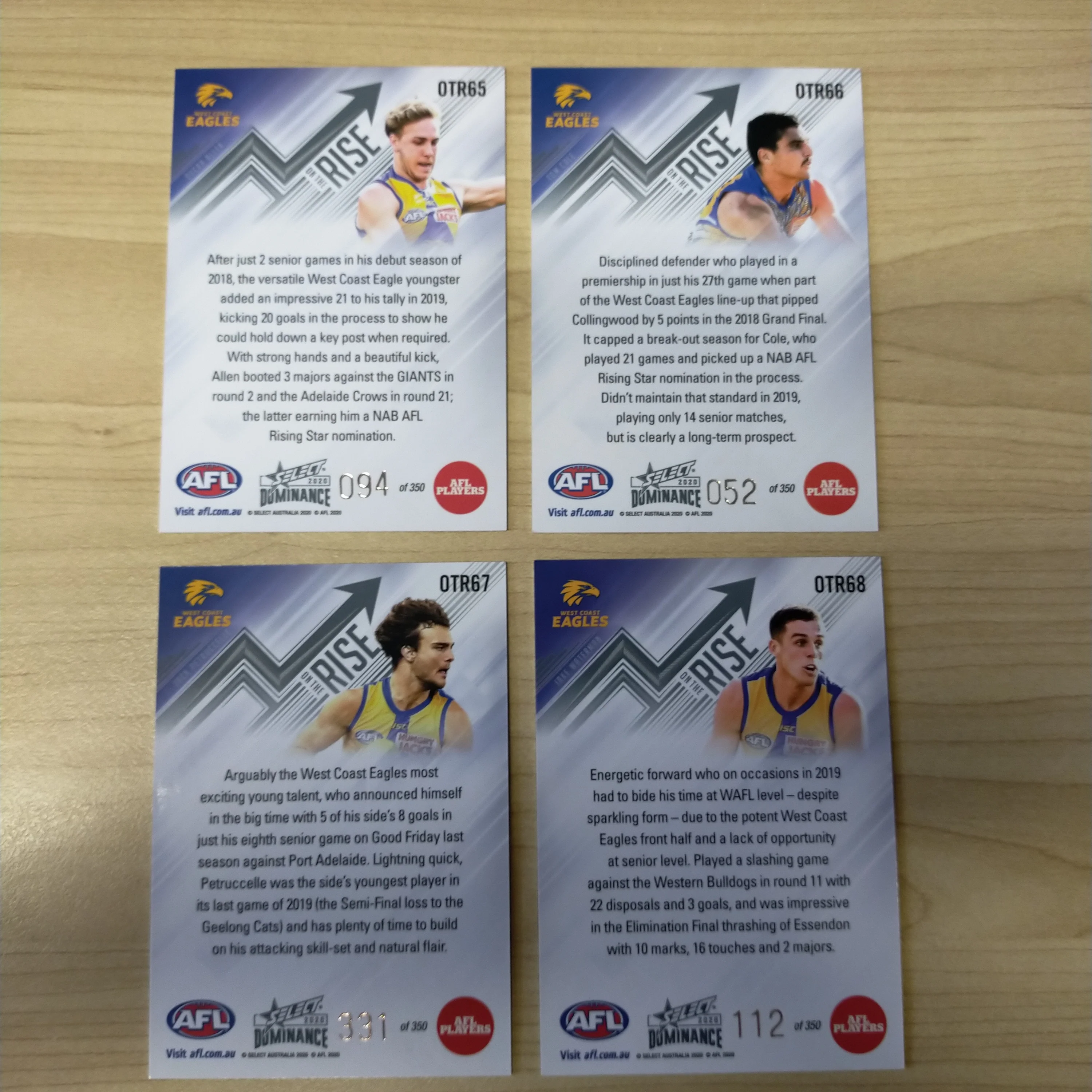 2020 AFL Select Dominance On The Rise West Coast Team Set of 4 Cards - Image 2