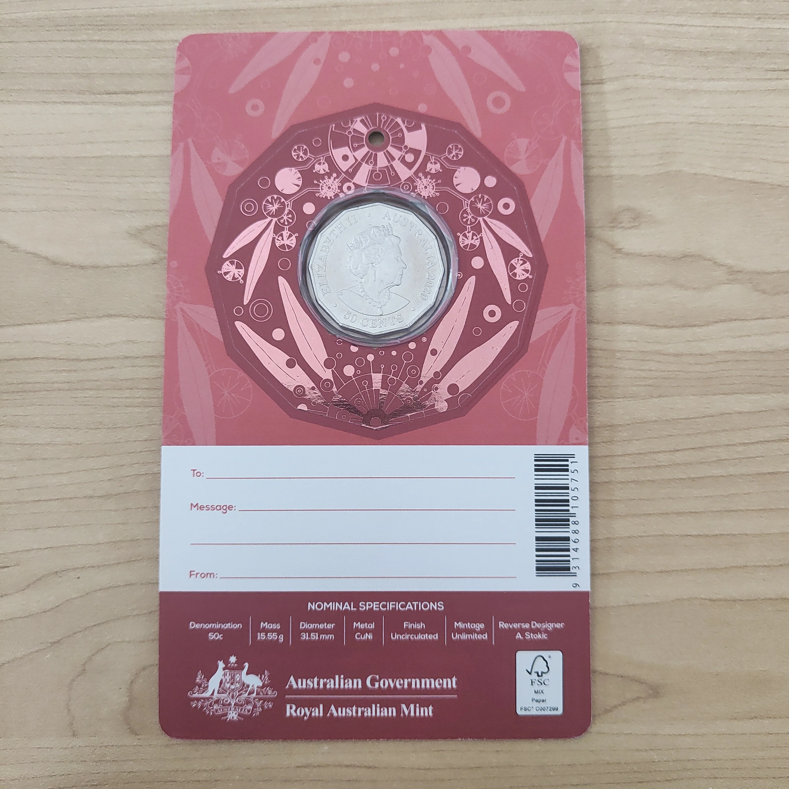 Australia 2020 Royal Australian Mint 50c Fifty Cents Christmas Uncirculated Coin - Image 2