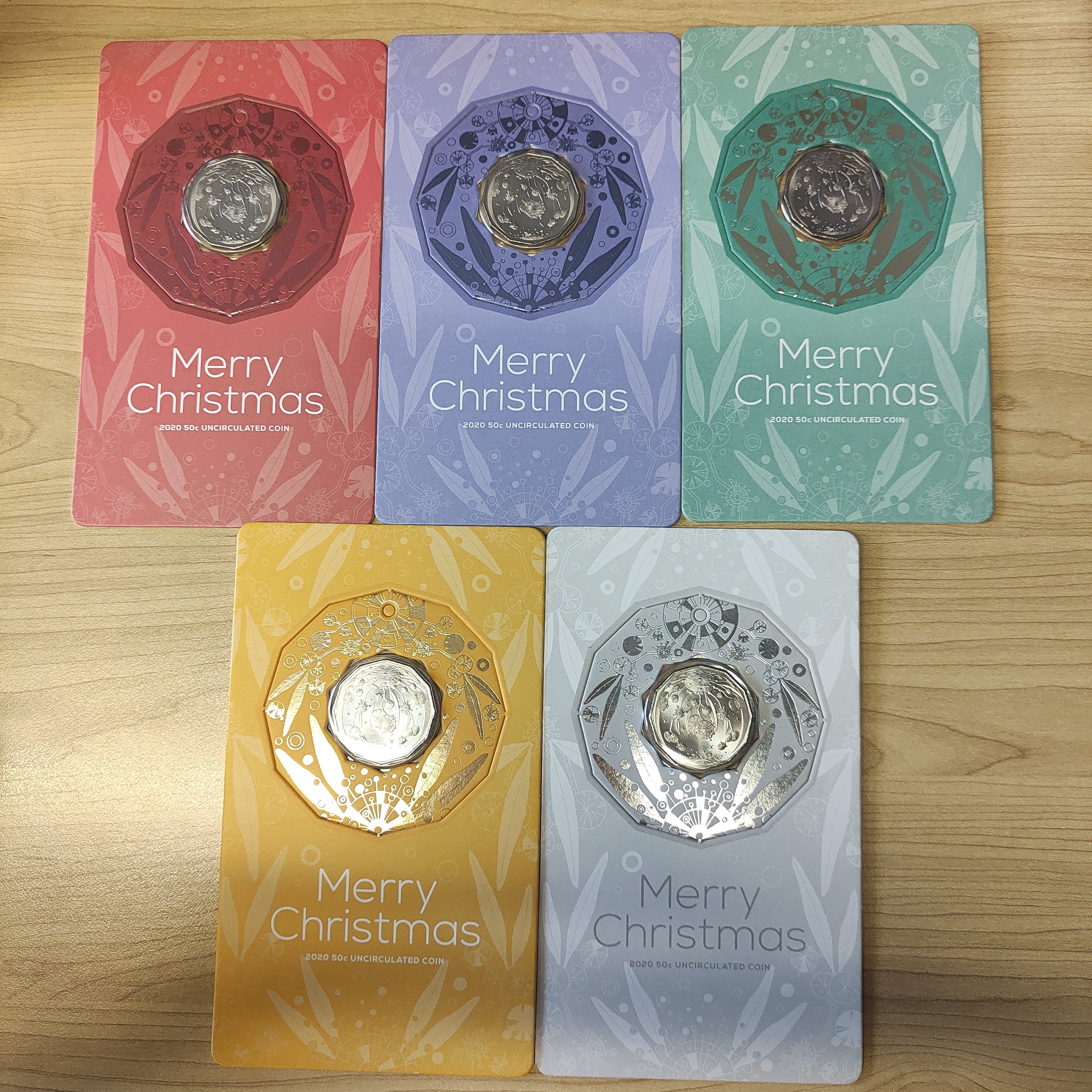 Australia 2020 Royal Australian Mint 50c Fifty Cents Christmas set of 5 Uncirculated Coins - Image 2