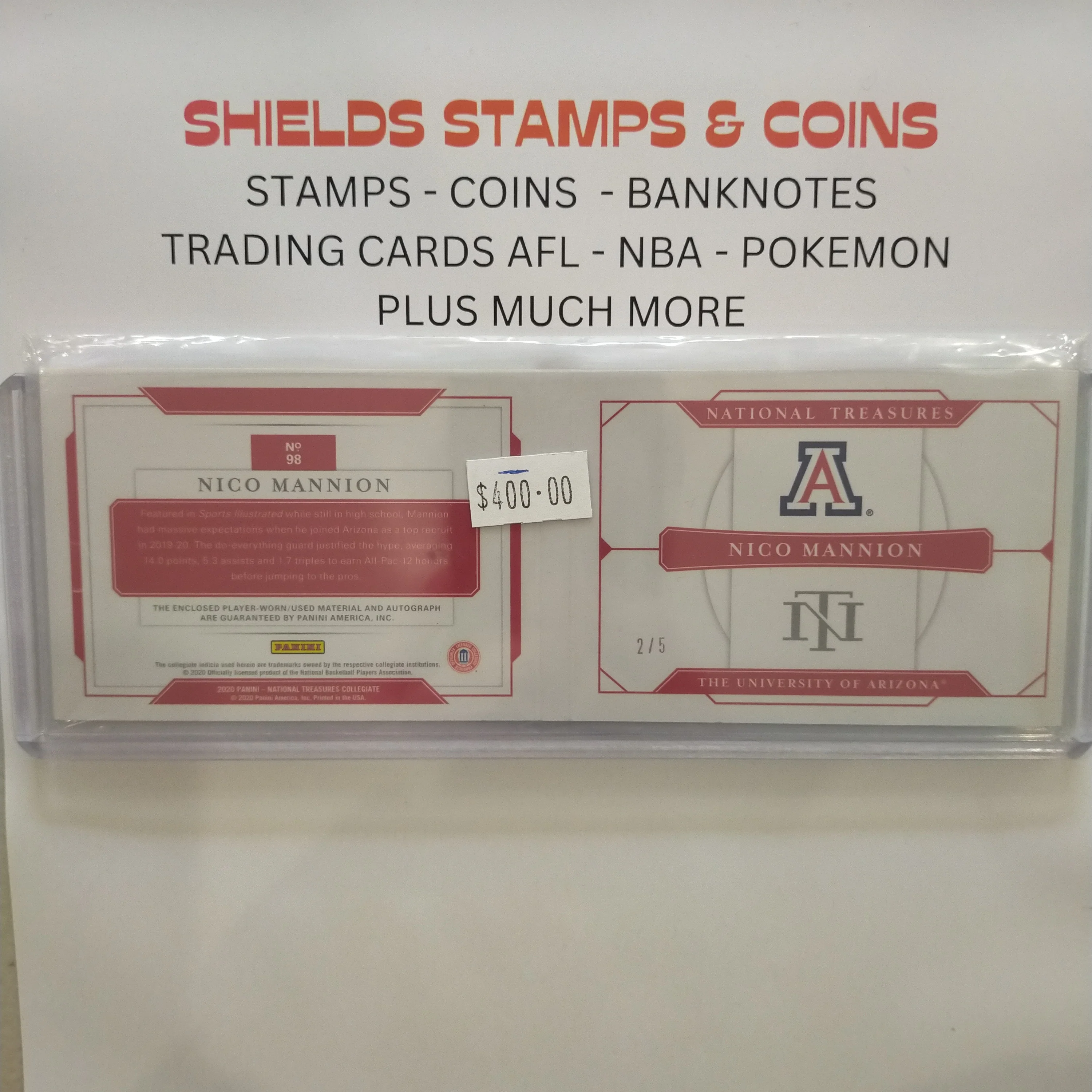 2020 Panini National Treasures Patch Autograph Rookie Card Nico Mannion Wildcats NBA Basketball Card 2/5 - Image 2