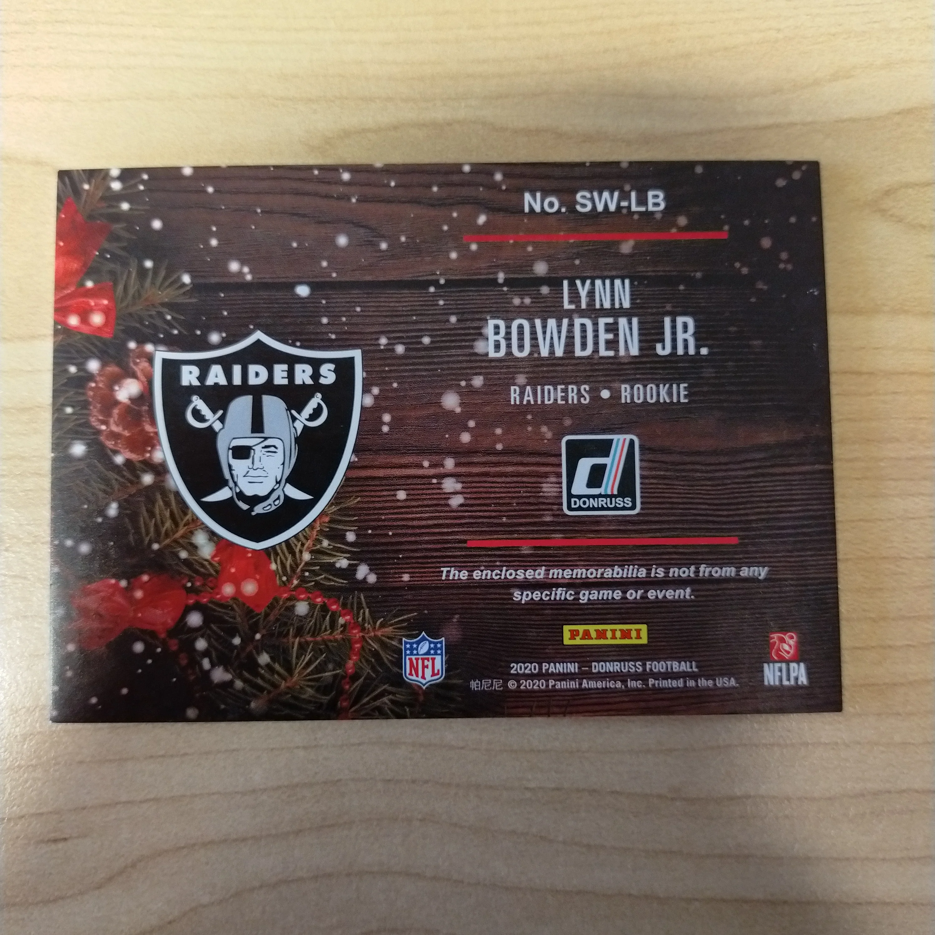 2020 Panini Rookie Sweaters Patch Rookie Card Lynn Bowden Jr Raiders NFL Football Card - Image 2