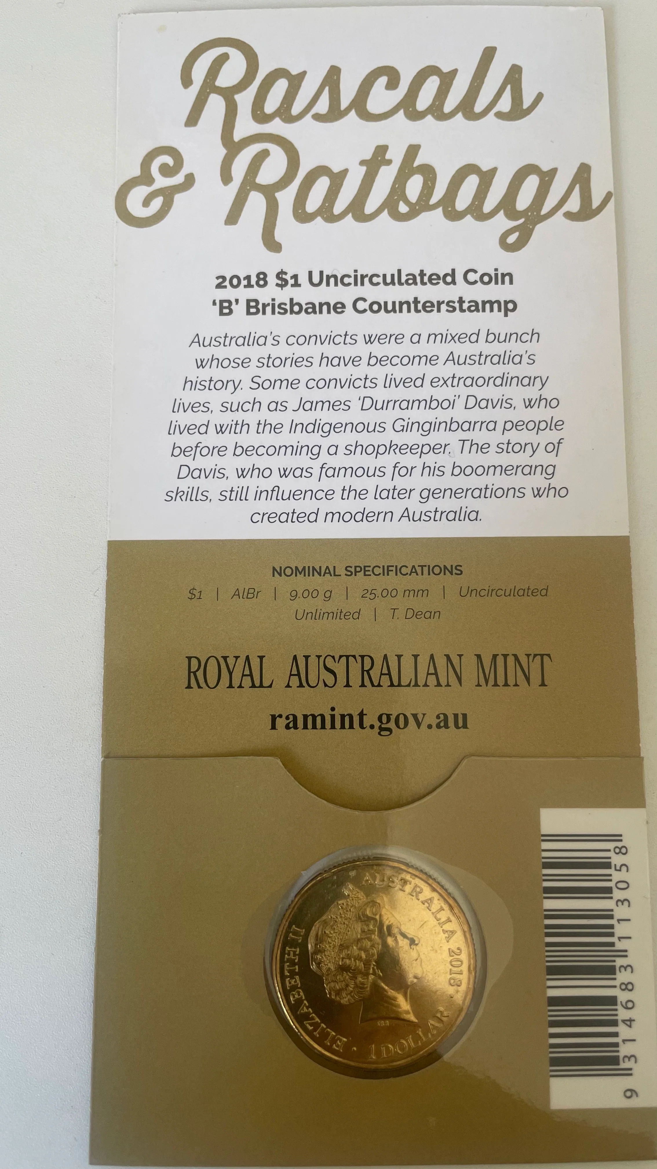 Australia 2018 $1 One Dollar RASCALS & RATBAGS James DAVIS 'B' mintmark - Image 2
