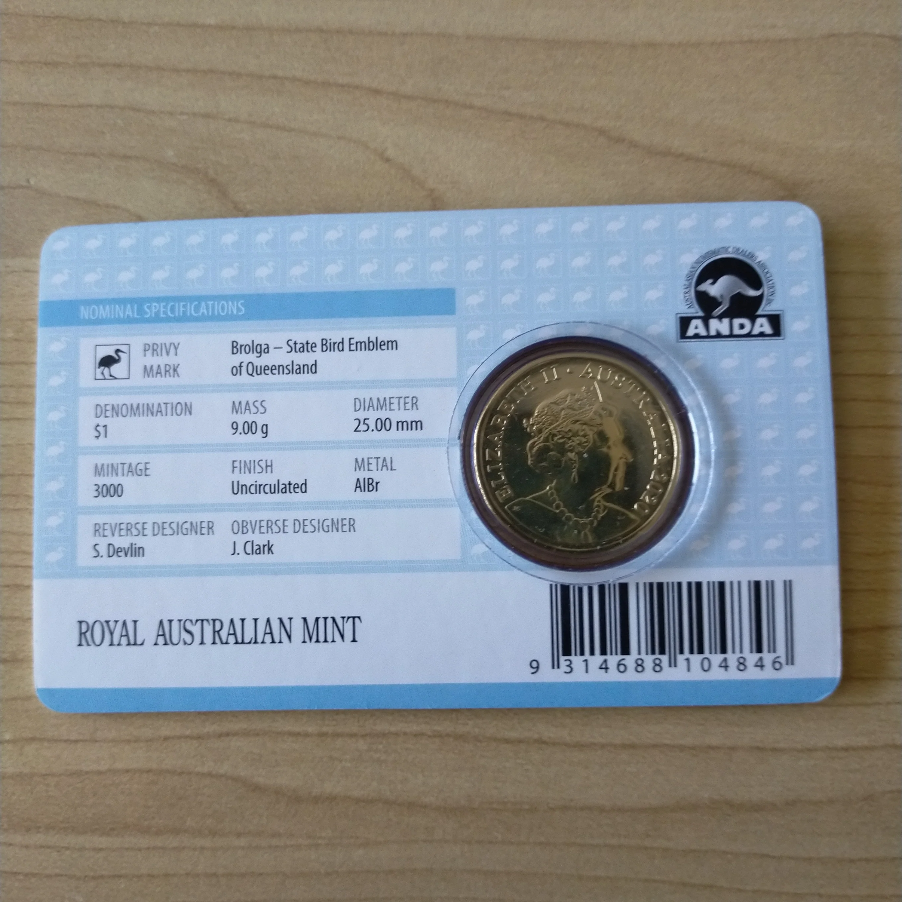 Australia 2020 Royal Australian Mint $1 Mob of Roos Brolga Brisbane ANDA Privy Mark Uncirculated Coin - Image 2