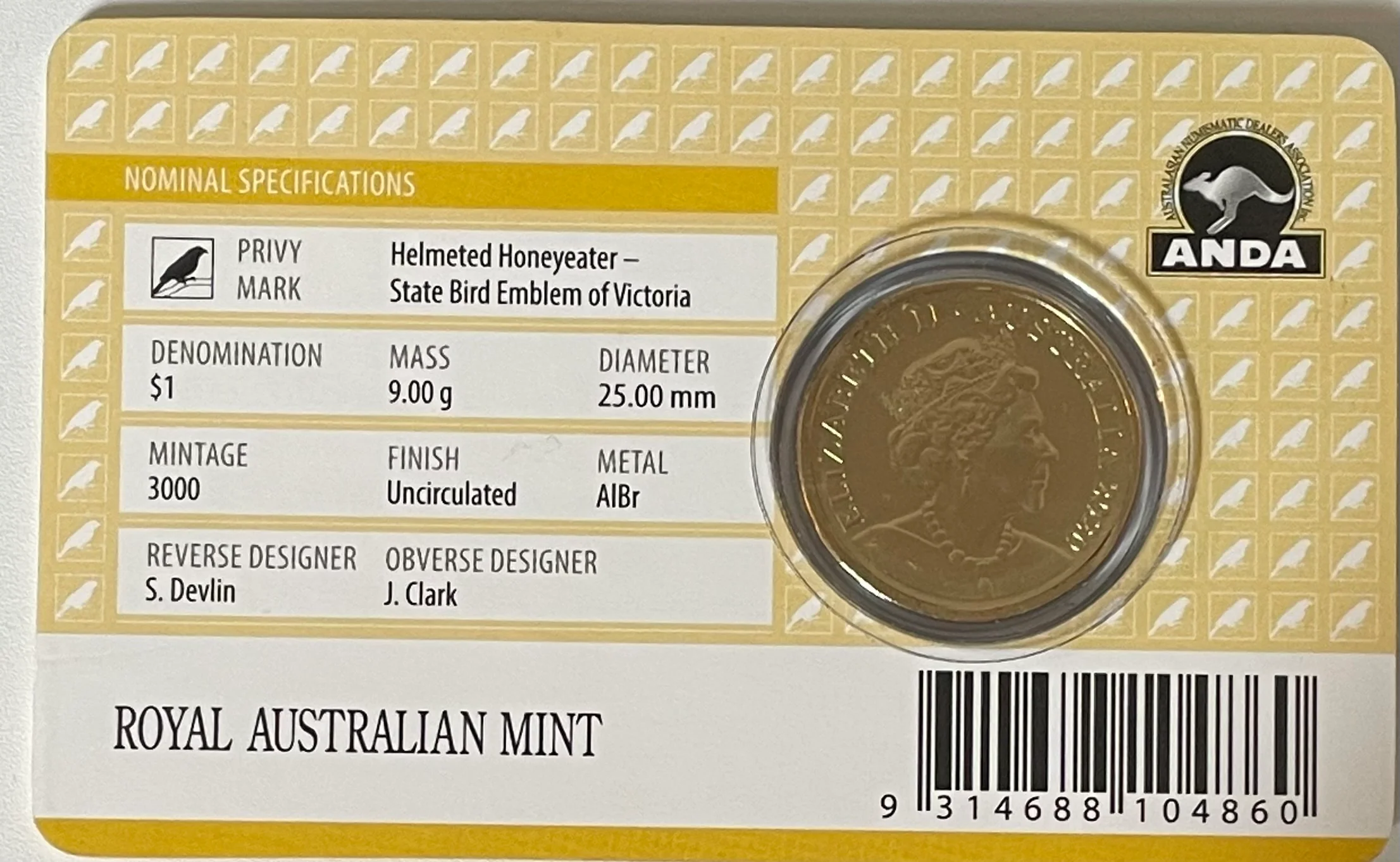 Australia 2020 Royal Australian Mint $1 Mob of Roos Melbourne ANDA Privy Mark Uncirculated Coin - Image 2