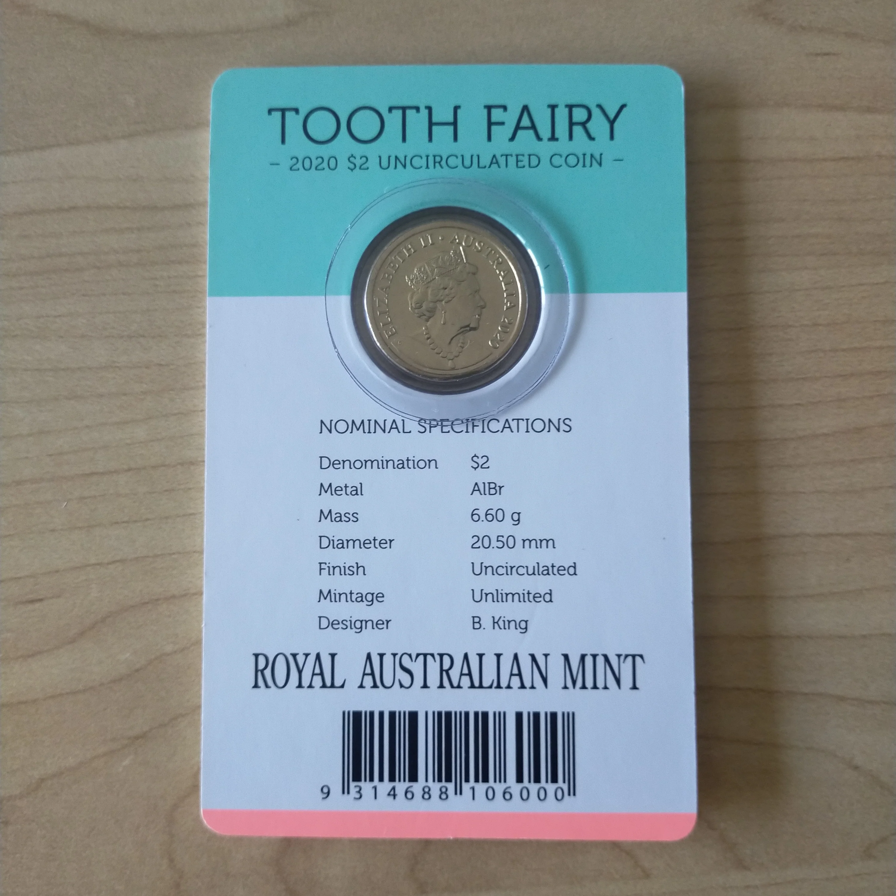 Australia 2020 Royal Australian Mint $2 Tooth Fairy Uncirculated Coin - Image 2