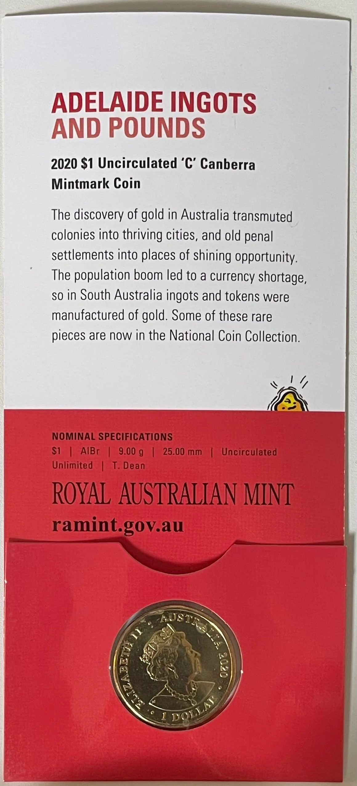 Australia 2020 Royal Australian Mint $1 Eureka Adelaide Ingots and Pounds "C" Mintmark uncirculated coin - Image 2