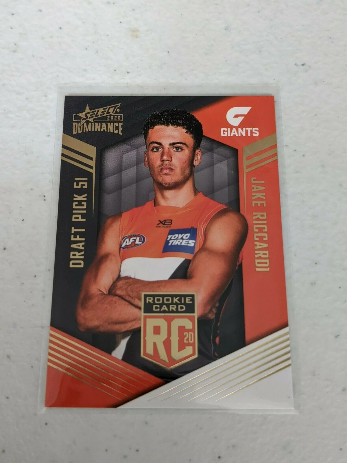2020 AFL Select Dominance Jake Riccardi Rookie RC51 GWS Low Number 008/295 - Image 2