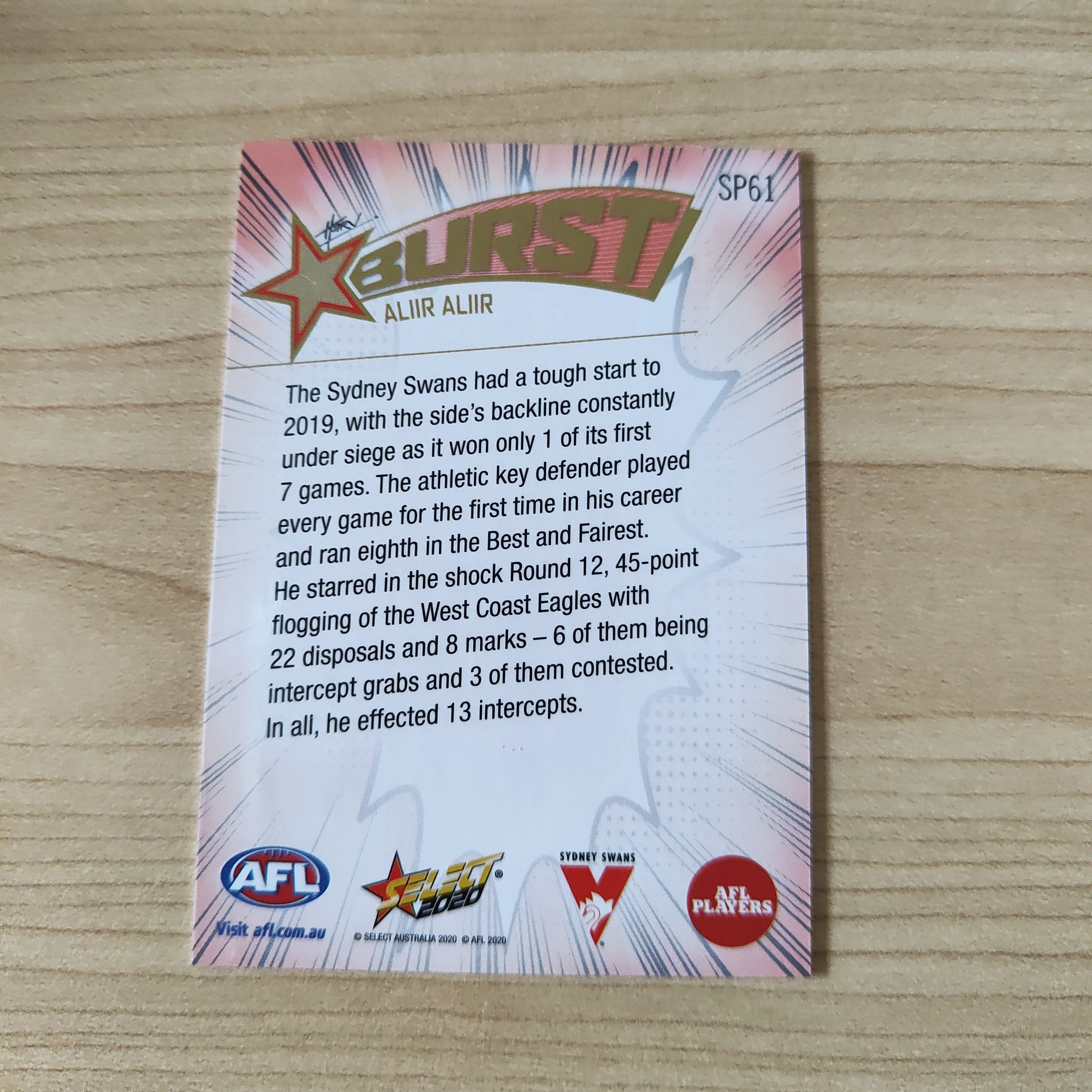 2020 Select Footy Stars Explosion Star Burst Aliir Aliir Sydney - Image 2