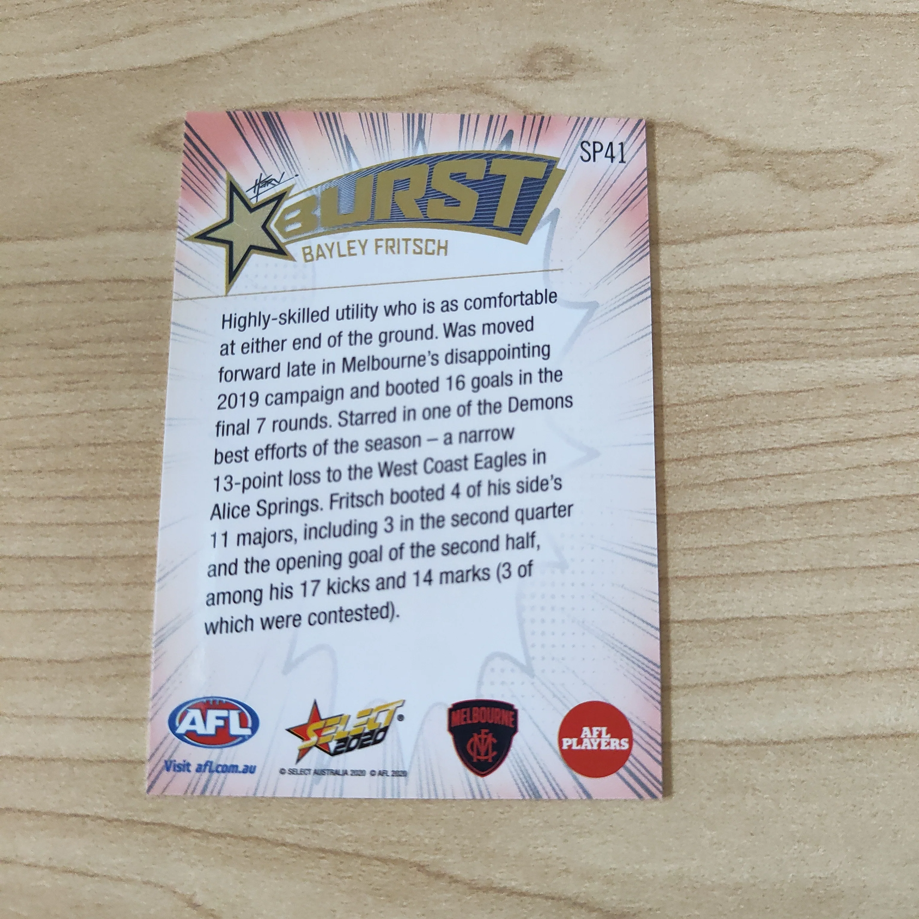 2020 Select Footy Stars Explosion Star Burst Bayley Fritsch Melbourne - Image 2