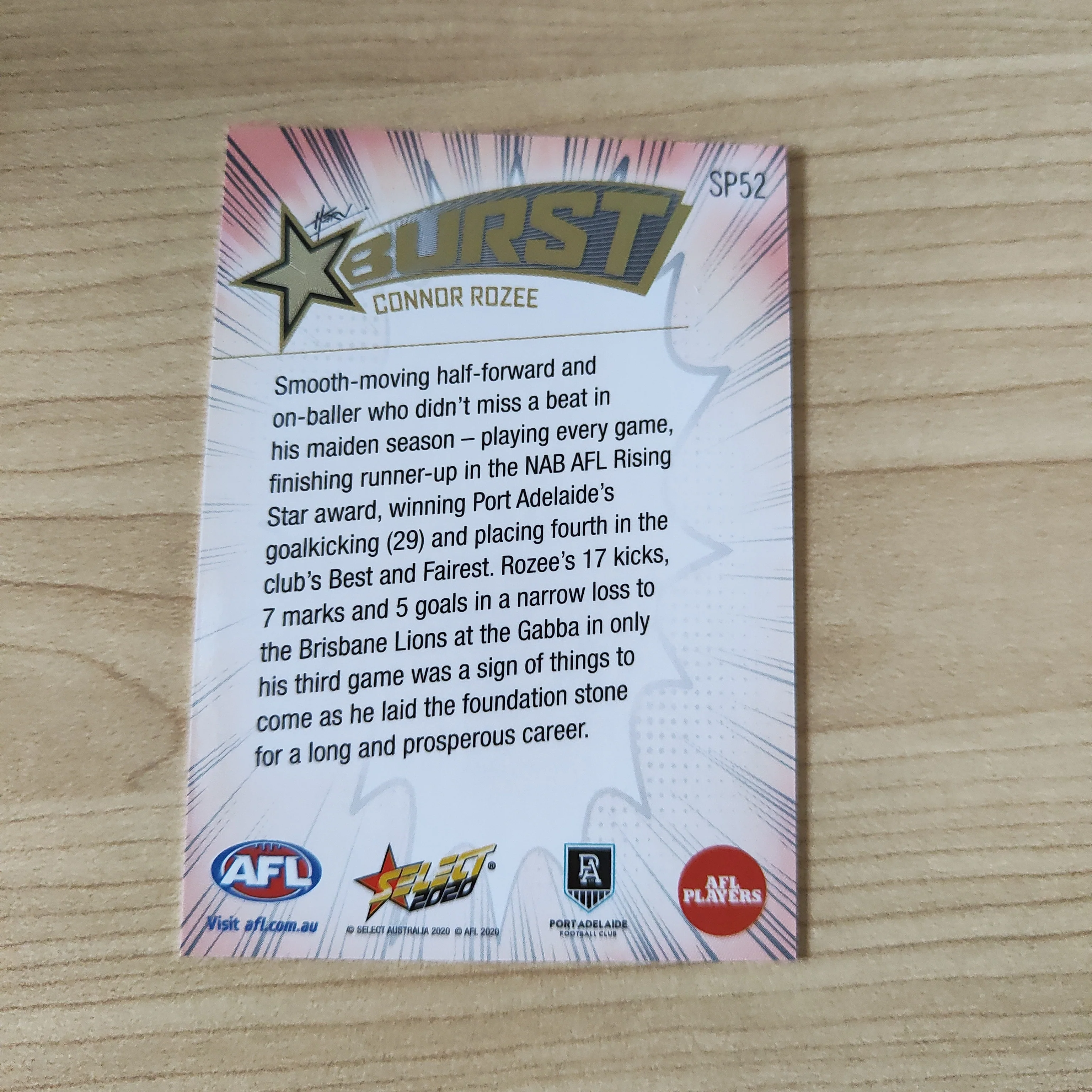 2020 Select Footy Stars Explosion Star Burst Connor Rozee Port Adelaide - Image 2