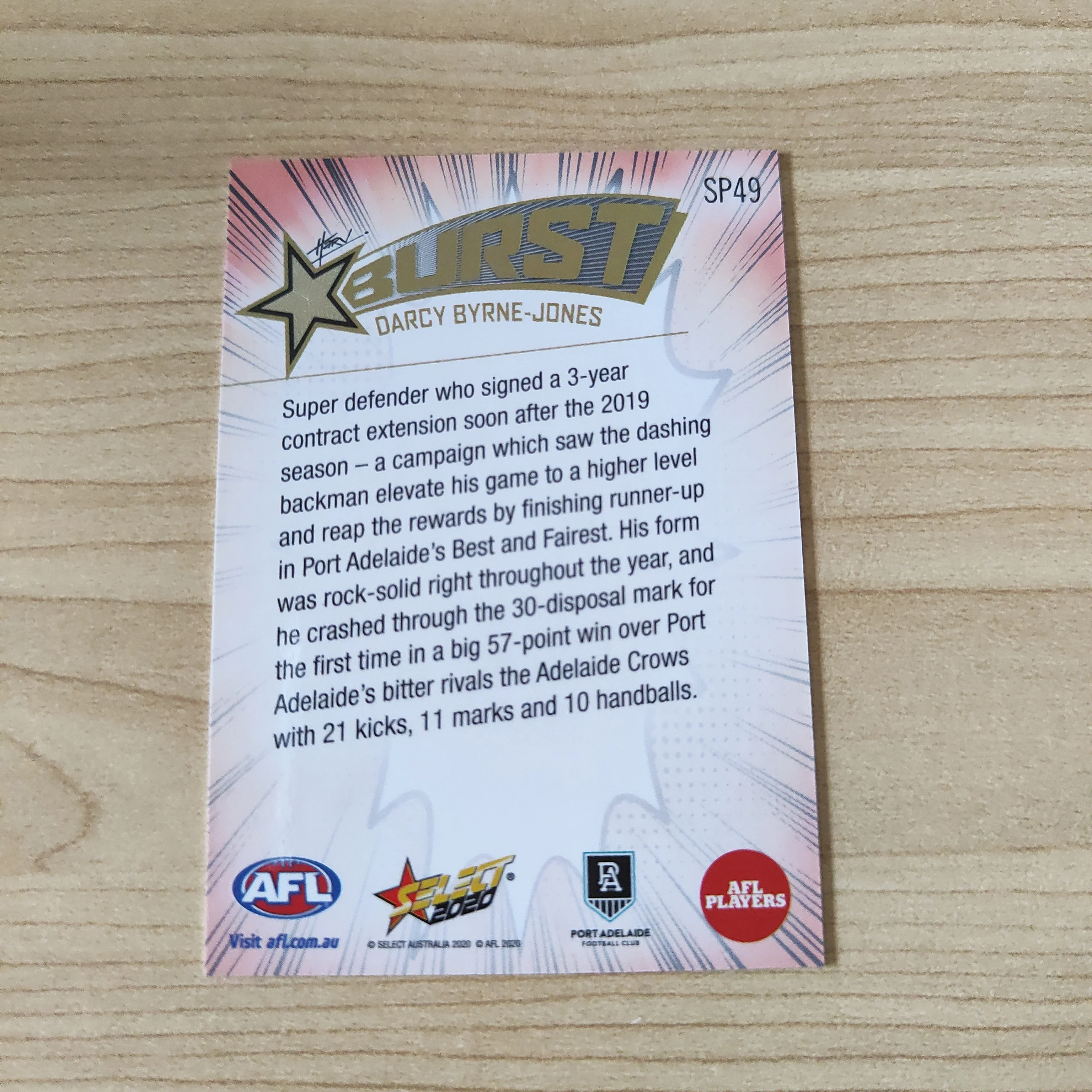2020 Select Footy Stars Explosion Star Burst Darcy Byrne-Jones Port Adelaide - Image 2