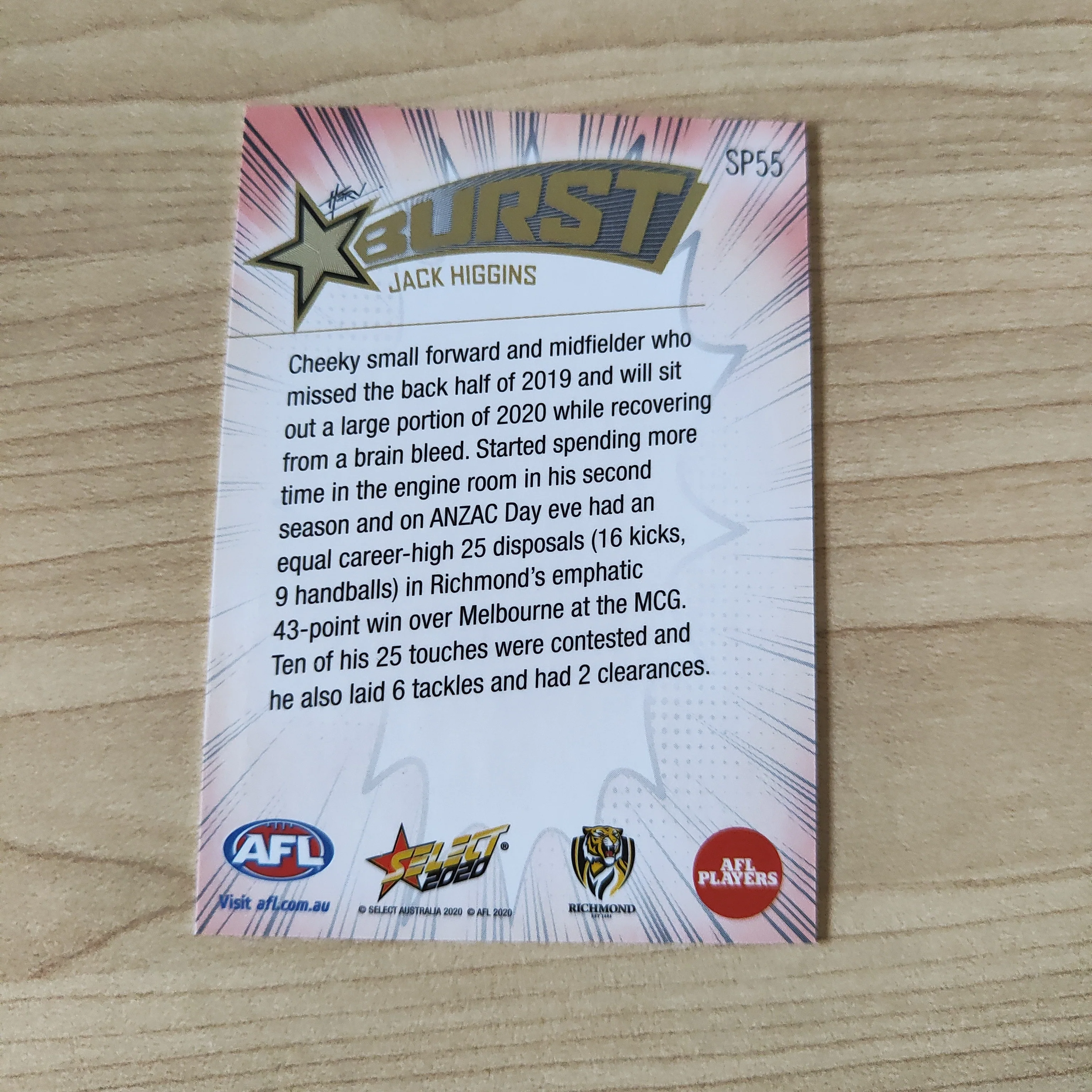 2020 Select Footy Stars Explosion Star Burst Jack Higgins Richmond - Image 2