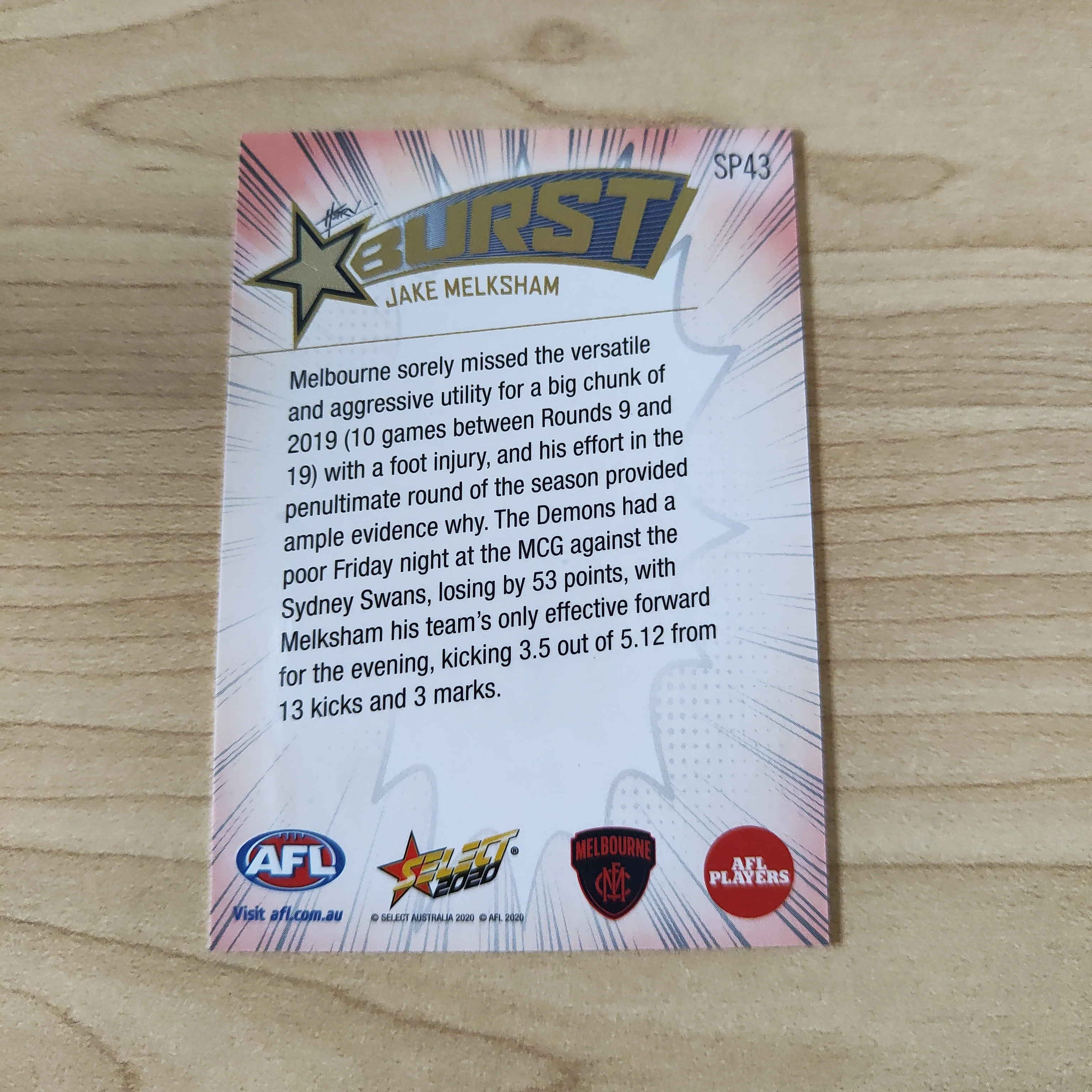 2020 Select Footy Stars Explosion Star Burst Jake Melksham Melbourne - Image 2