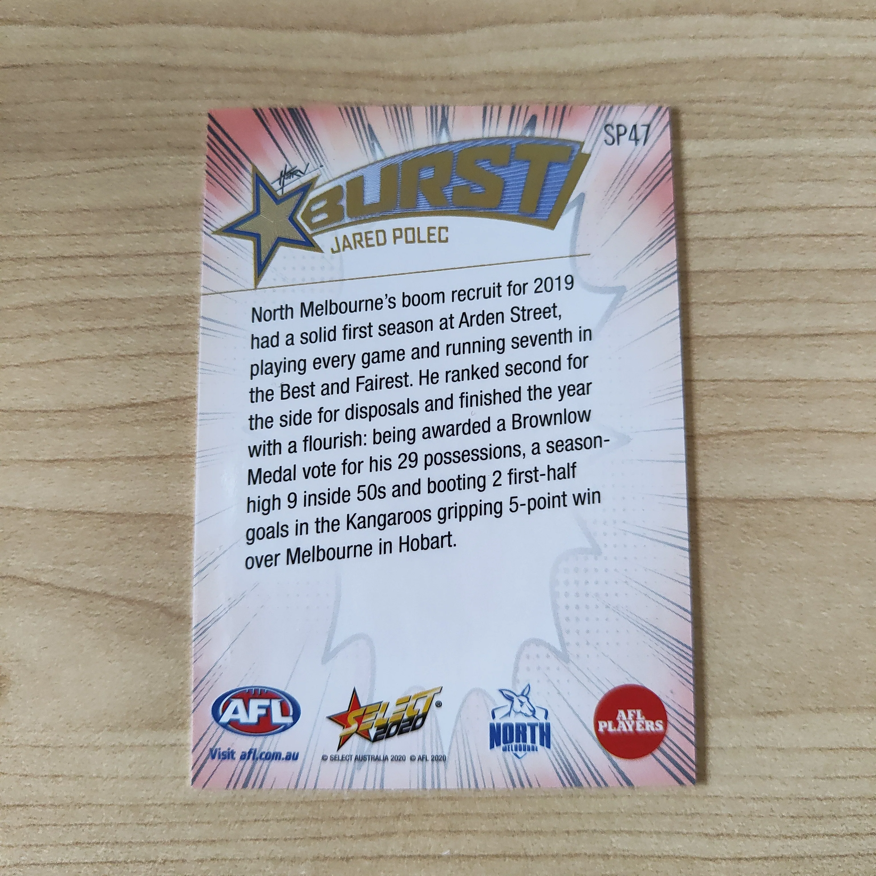 2020 Select Footy Stars Explosion Star Burst Jared Polec North Melbourne - Image 2
