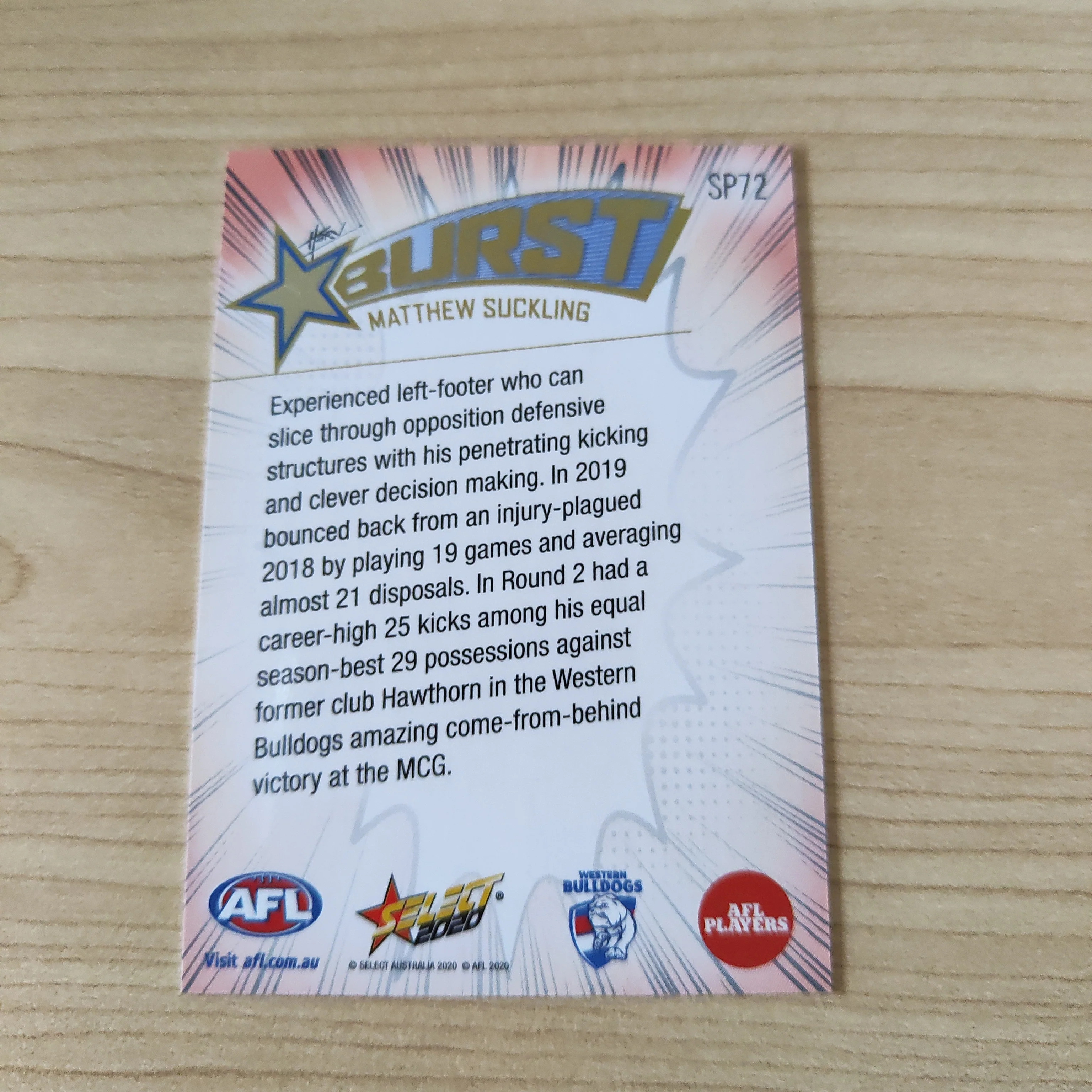 2020 Select Footy Stars Explosion Star Burst Matthew Suckling Western Bulldogs - Image 2