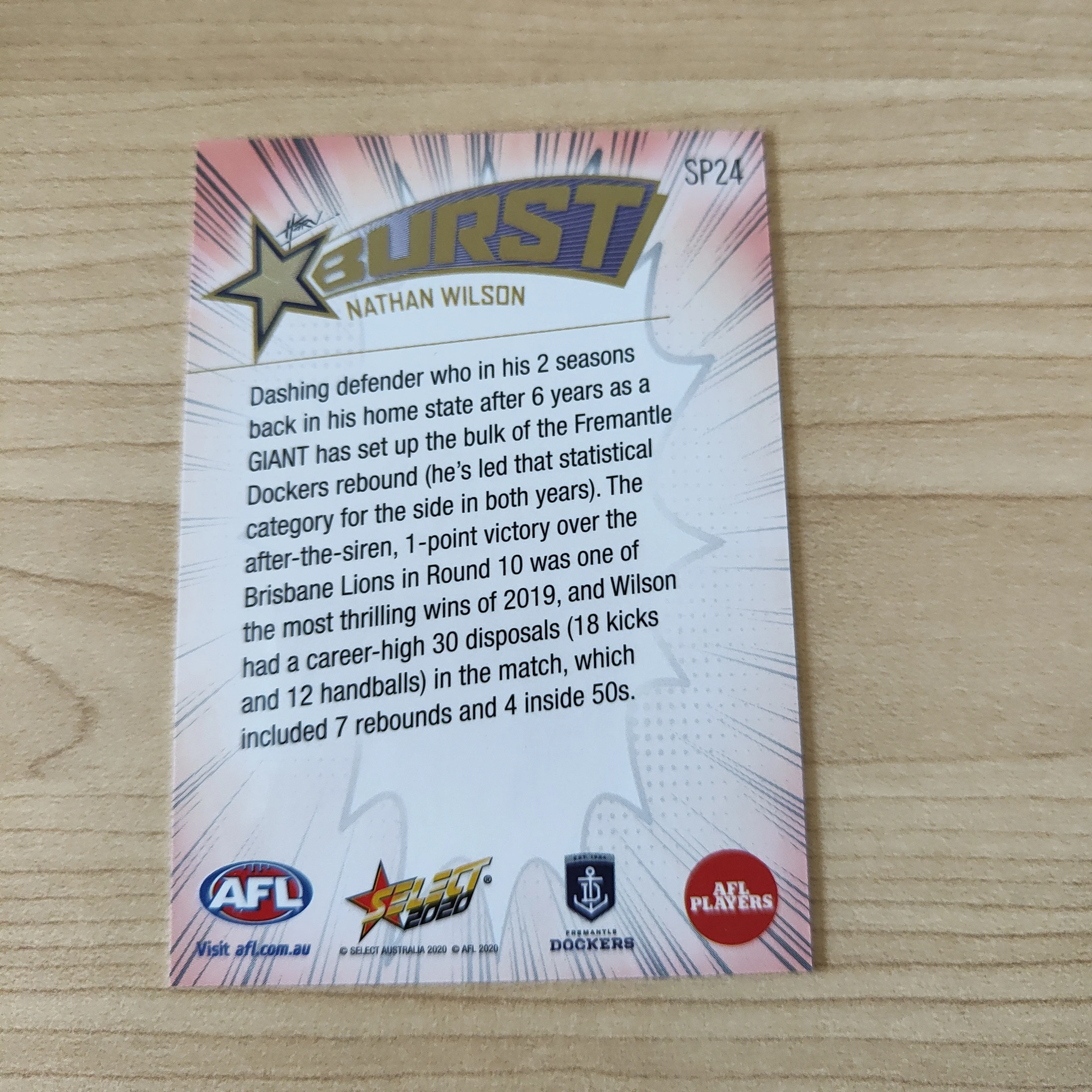 2020 Select Footy Stars Explosion Star Burst Nathan Wilson Fremantle - Image 2