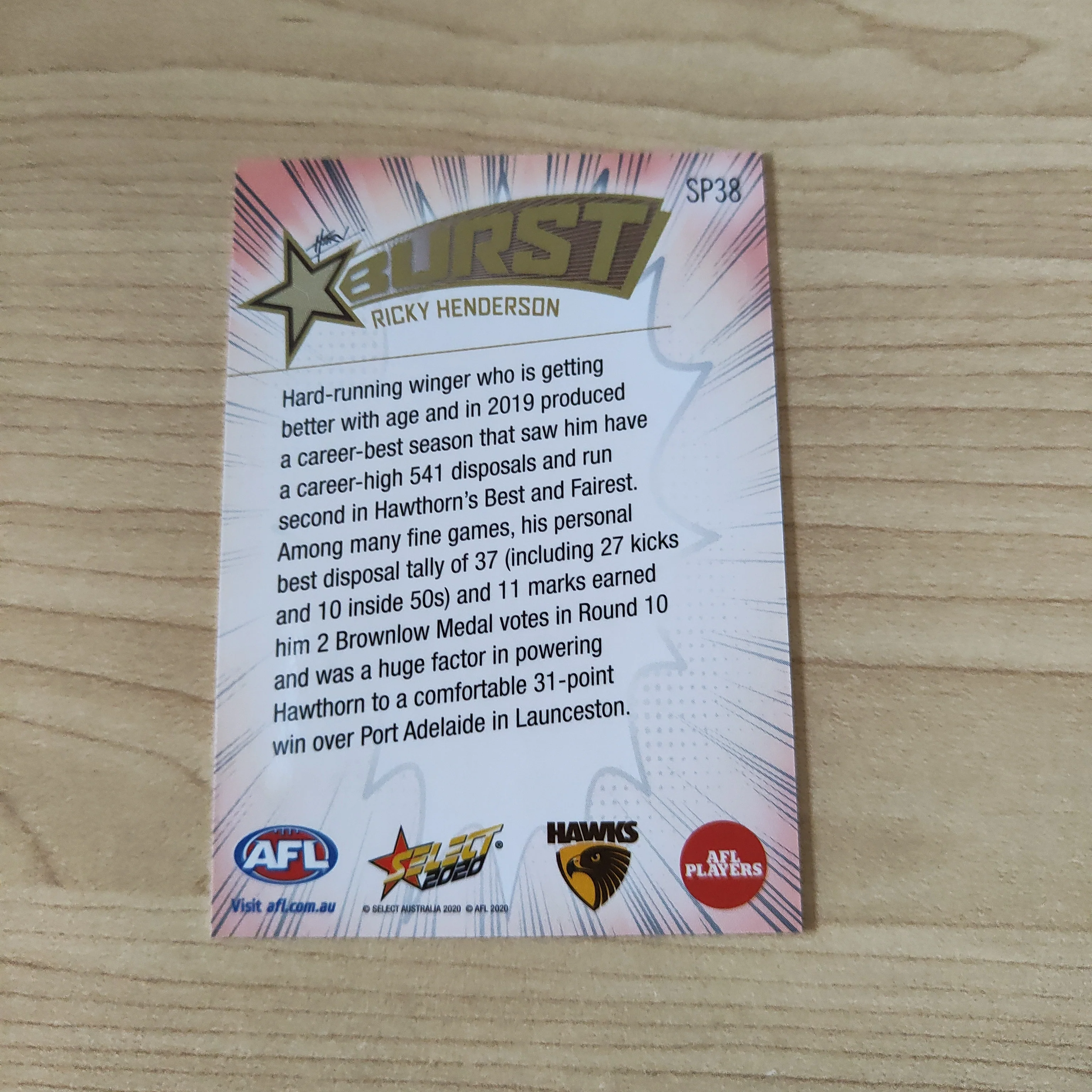 2020 Select Footy Stars Explosion Star Burst Ricky Henderson Hawthorn - Image 2