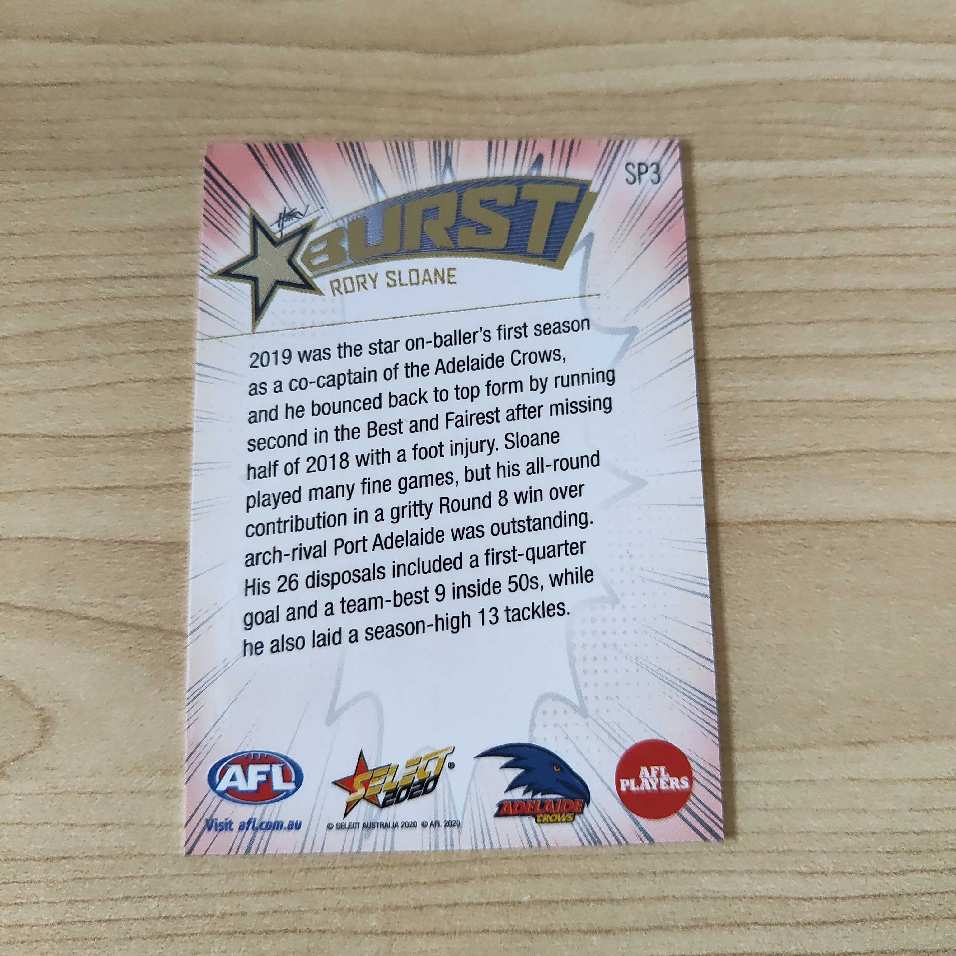 2020 Select Footy Stars Explosion Star Burst Rory Sloane Adelaide - Image 2