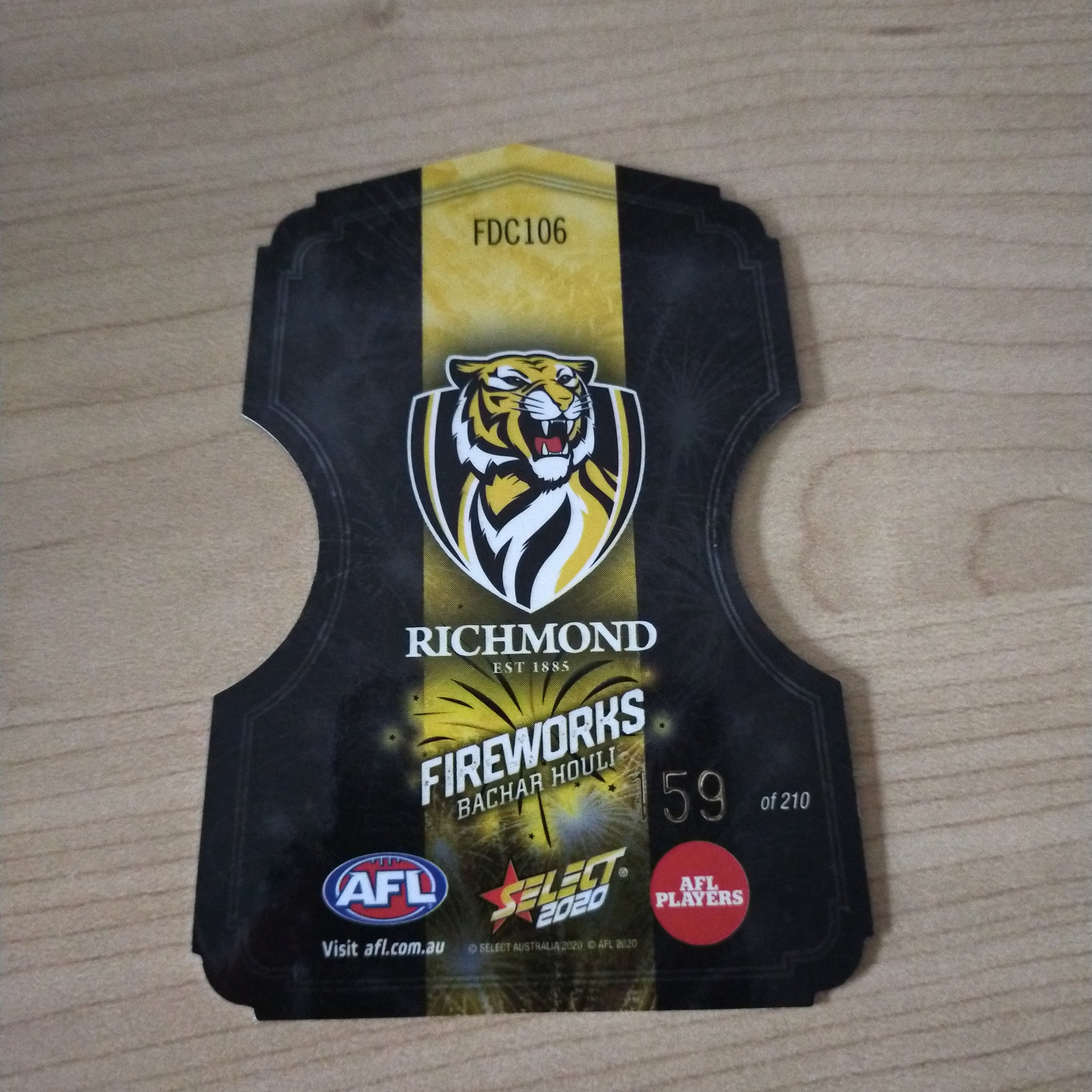 2020 Select Footy Stars Fireworks Bachar Houli Richmond No. 159/210 - Image 2
