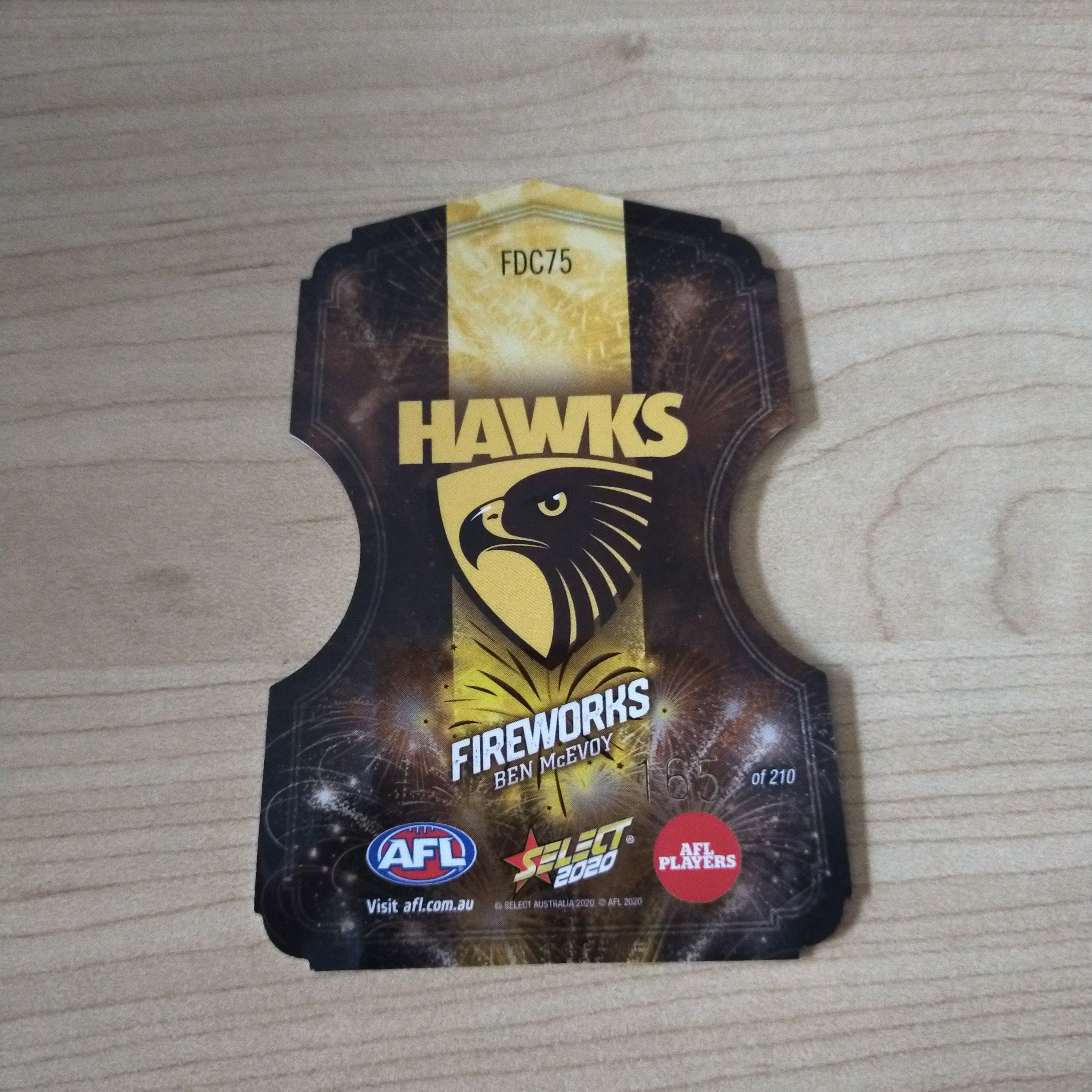 2020 Select Footy Stars Fireworks Ben McEvoy Hawthorn No. 165/210 - Image 2