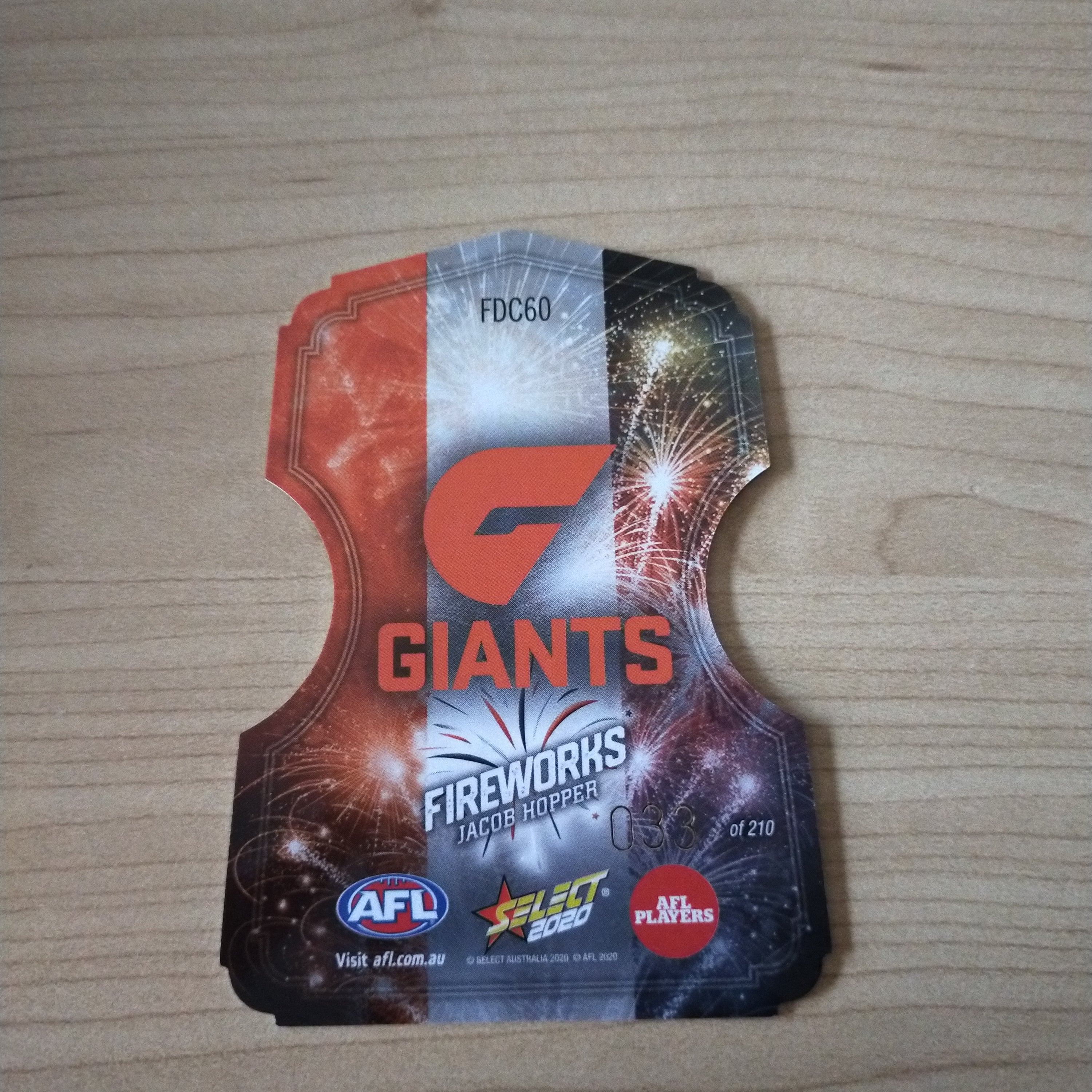 2020 Select Footy Stars Fireworks Jacob Hopper GWS Giants No. 033/210 - Image 2