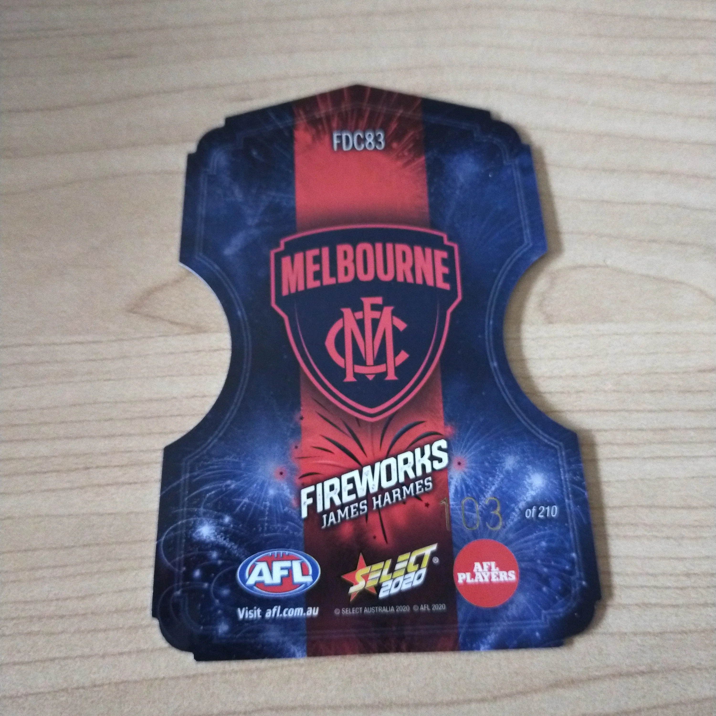 2020 Select Footy Stars Fireworks James Harmes Melbourne No. 103/210 - Image 2