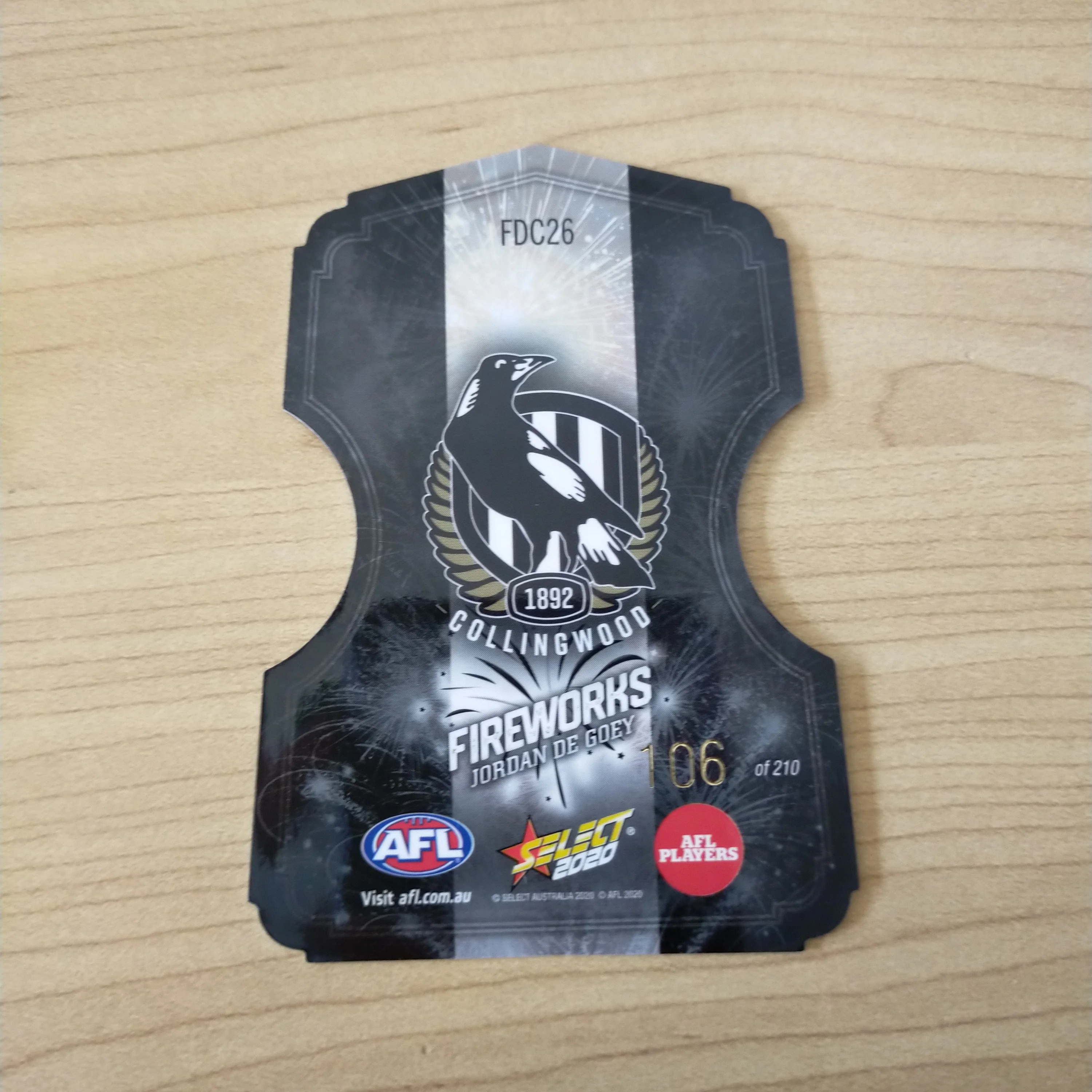 2020 Select Footy Stars Fireworks Jordan De Goey Collingwood No. 106/210 - Image 2