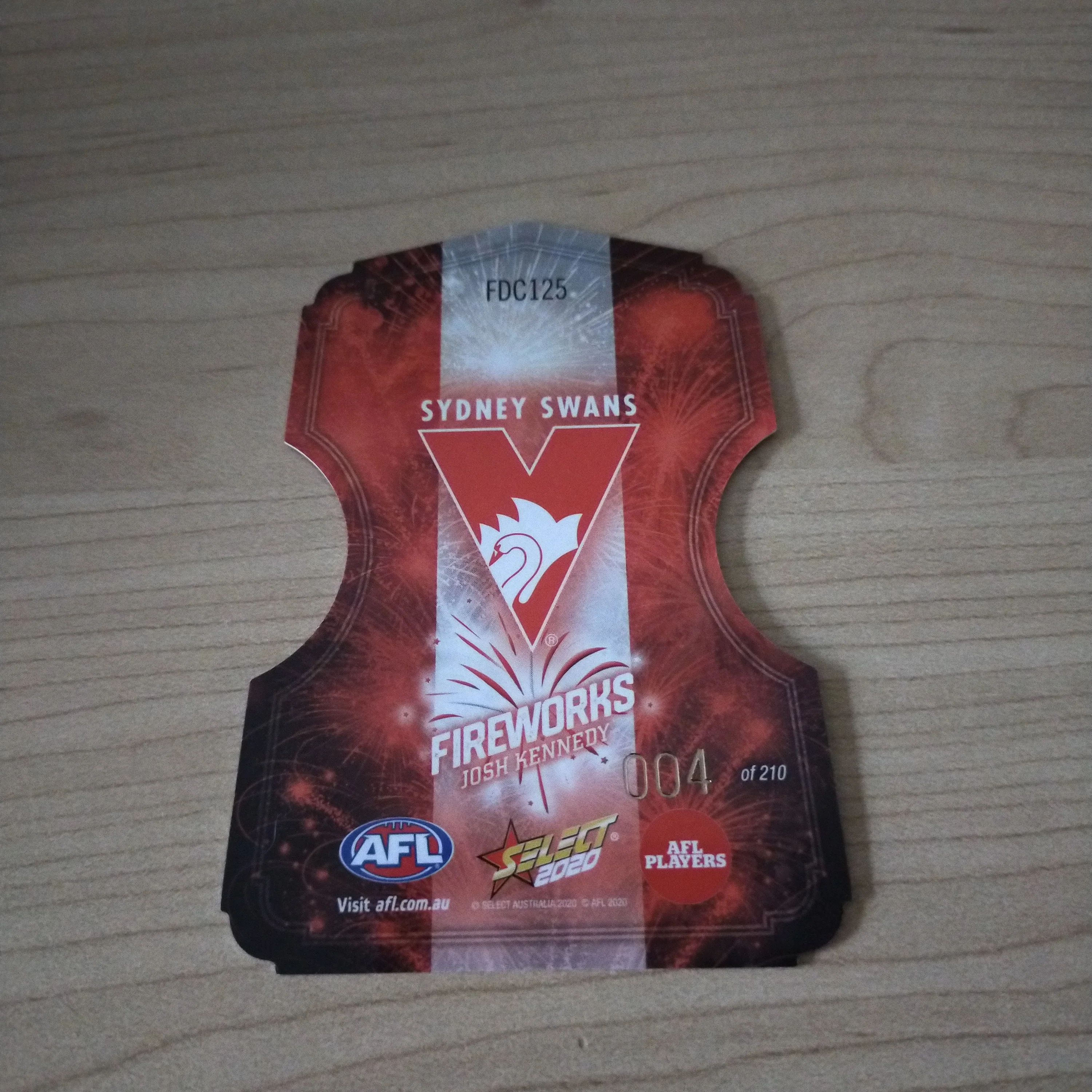 2020 Select Footy Stars Fireworks Josh Kennedy Sydney LOW NUMBER No. 004/210 - Image 2