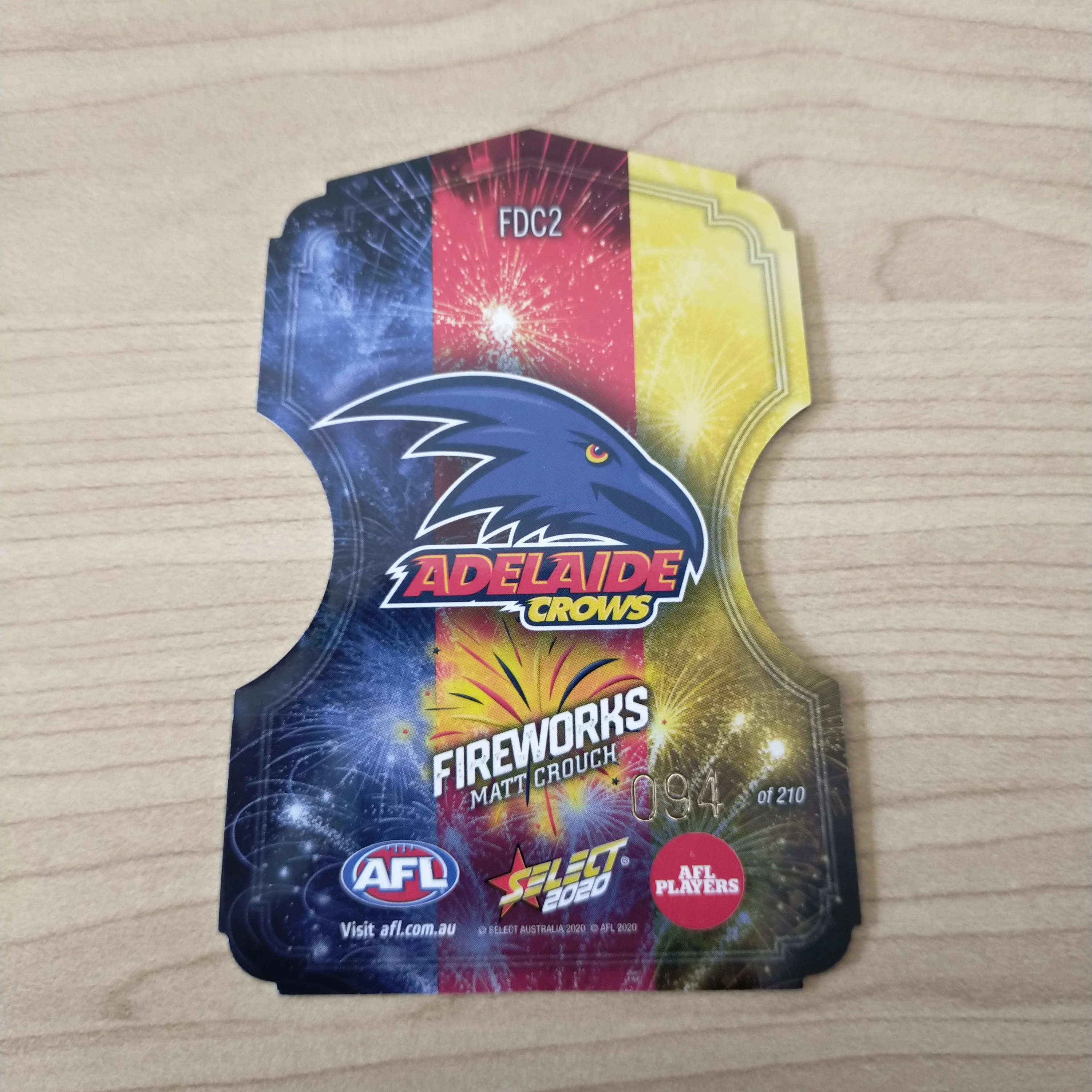 2020 Select Footy Stars Fireworks Matt Crouch Adelaide No. 094/210 - Image 2