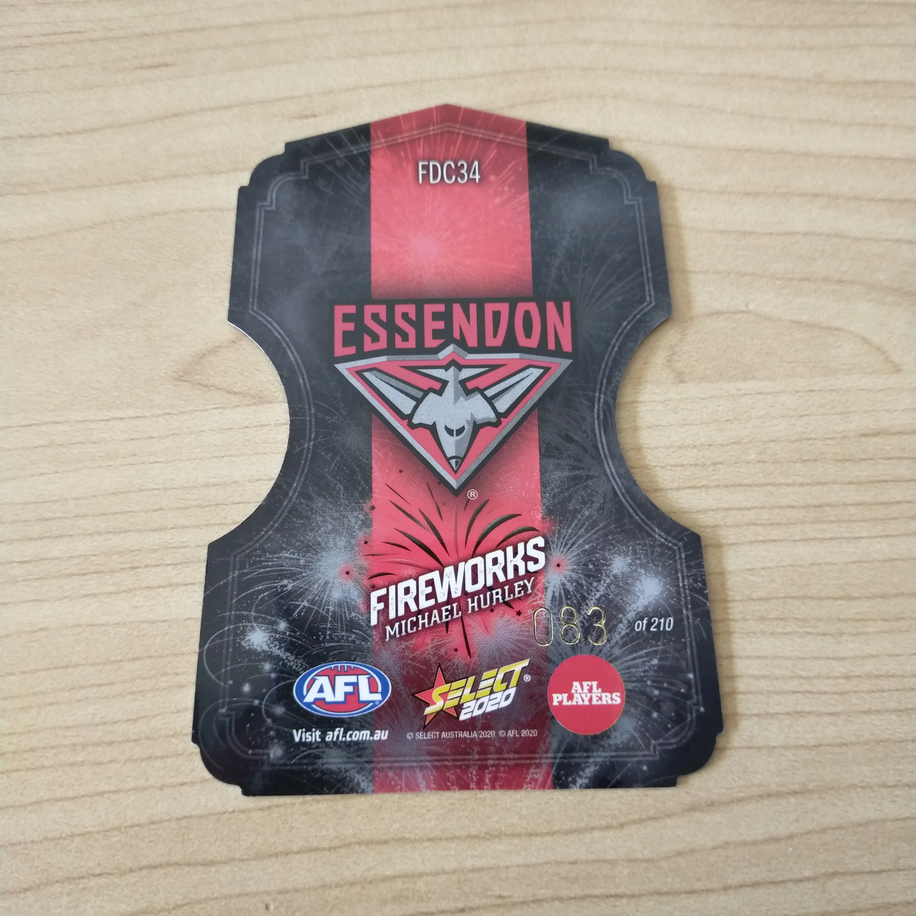 2020 Select Footy Stars Fireworks Michael Hurley Essendon No. 083/210 - Image 2