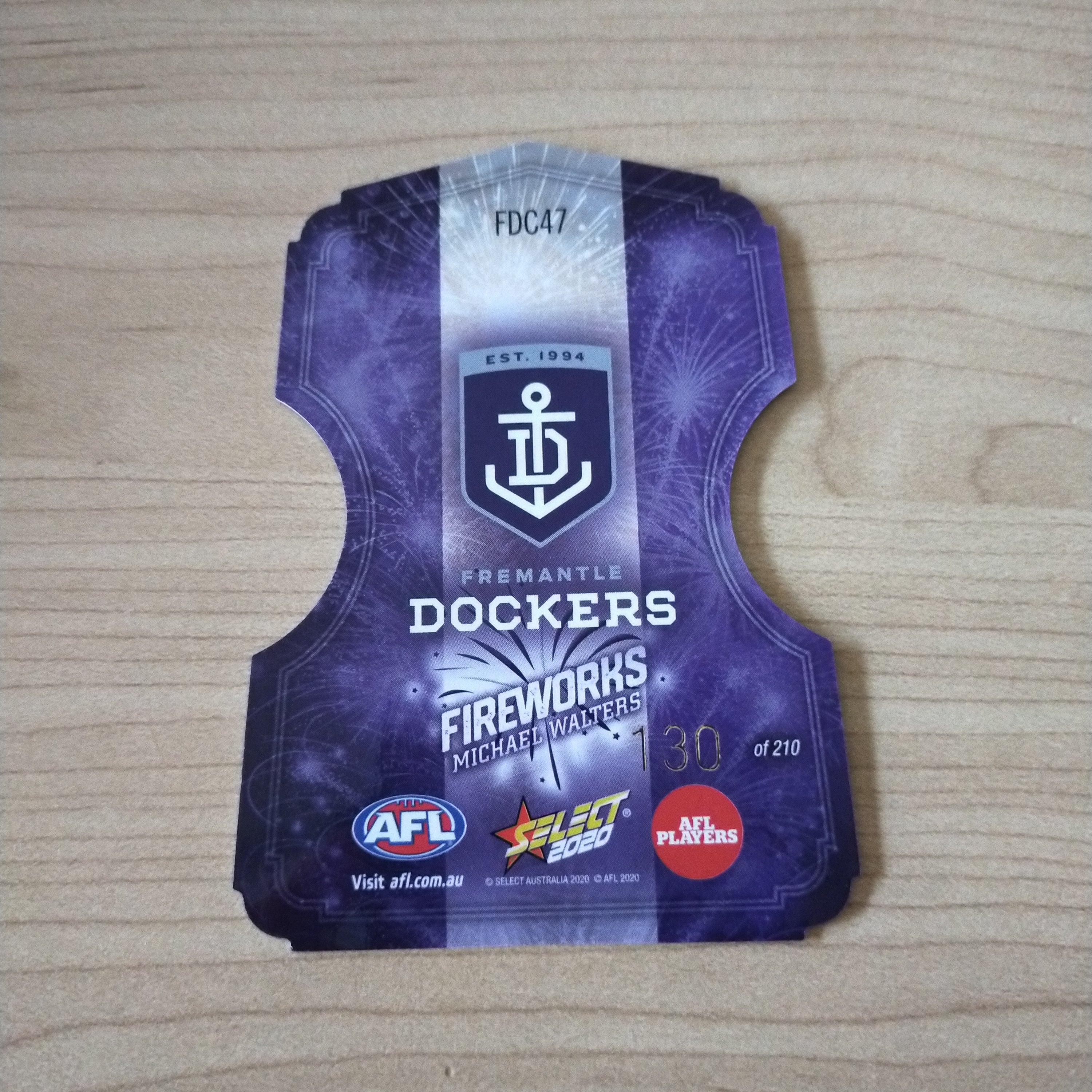 2020 Select Footy Stars Fireworks Michael Walters Fremantle No. 130/210 - Image 2