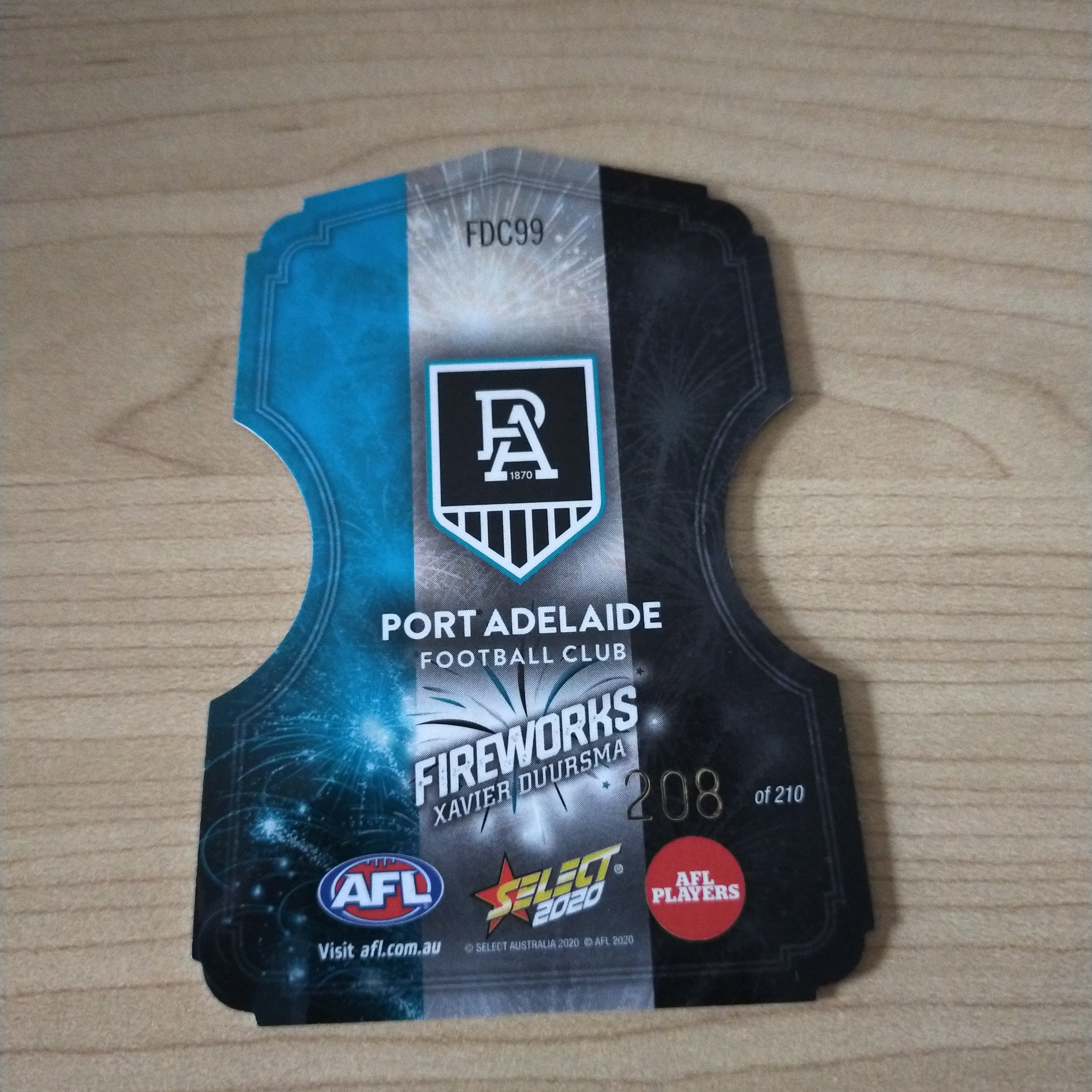 2020 Select Footy Stars Fireworks Xavier Duursma Port Adelaide No. 208/210 - Image 2
