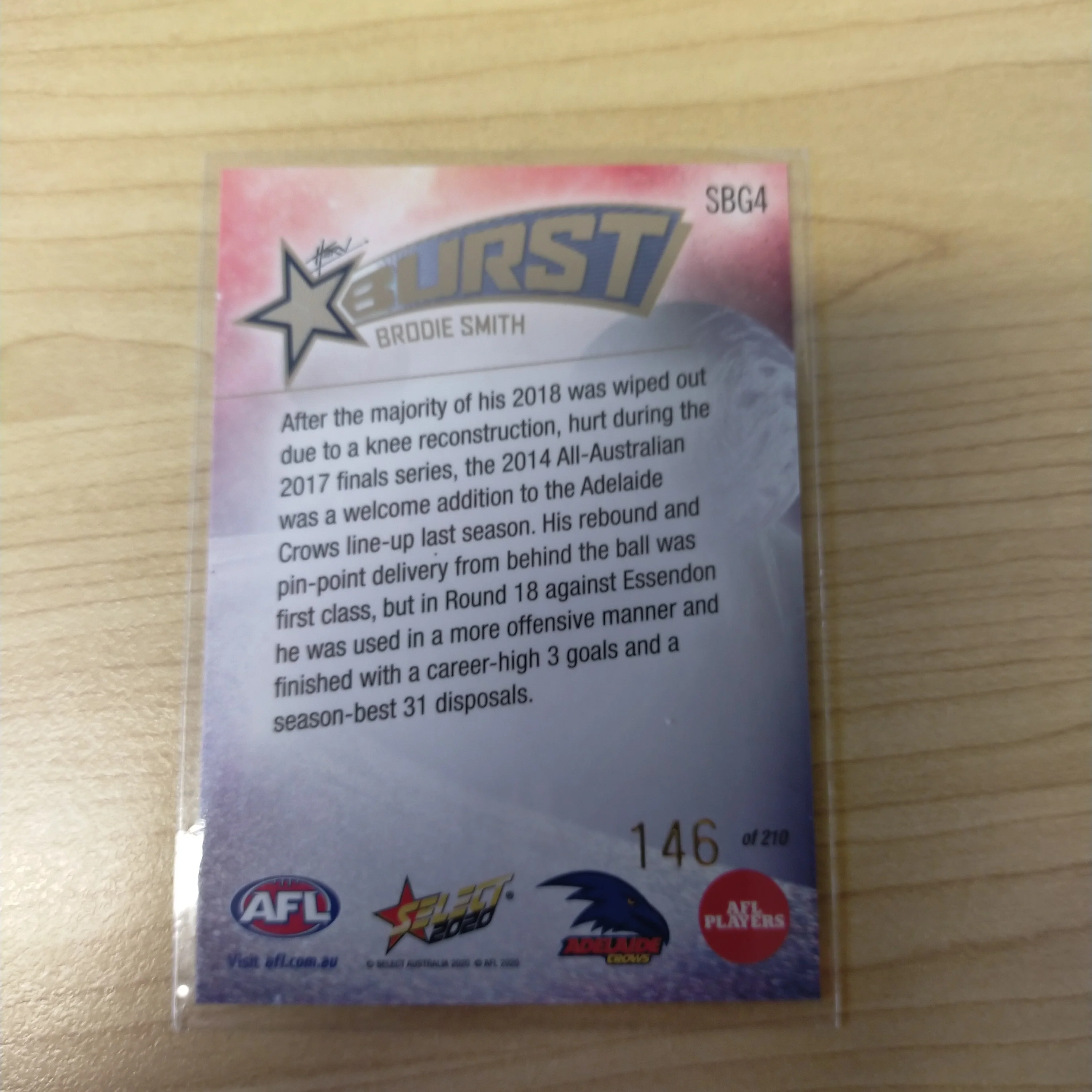 2020 Select Footy Stars Galactic Starburst Adelaide Brodie Smith No. 146/210 - Image 2