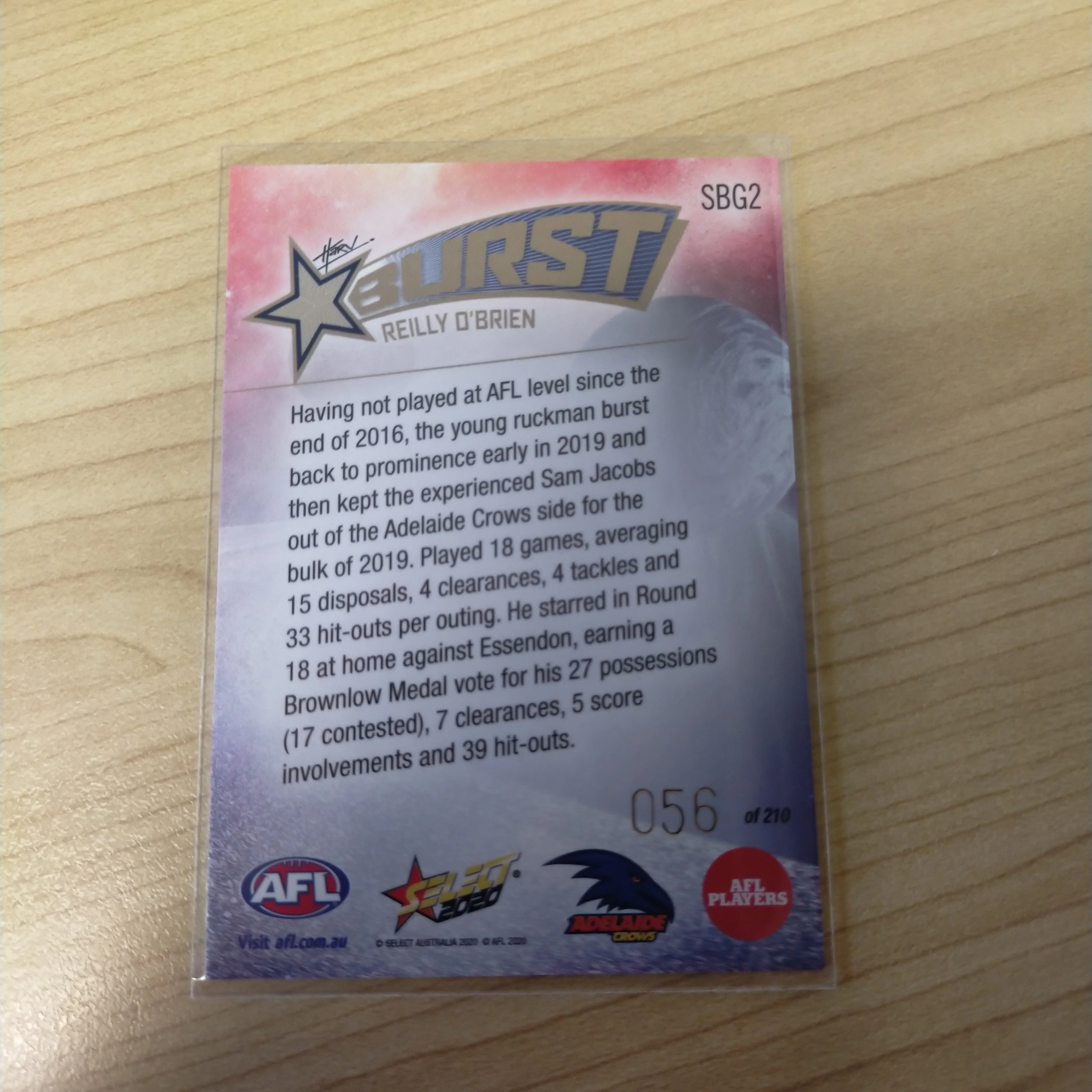 2020 Select Footy Stars Galactic Starburst Adelaide Reilly O'Brien No. 056/210 - Image 2