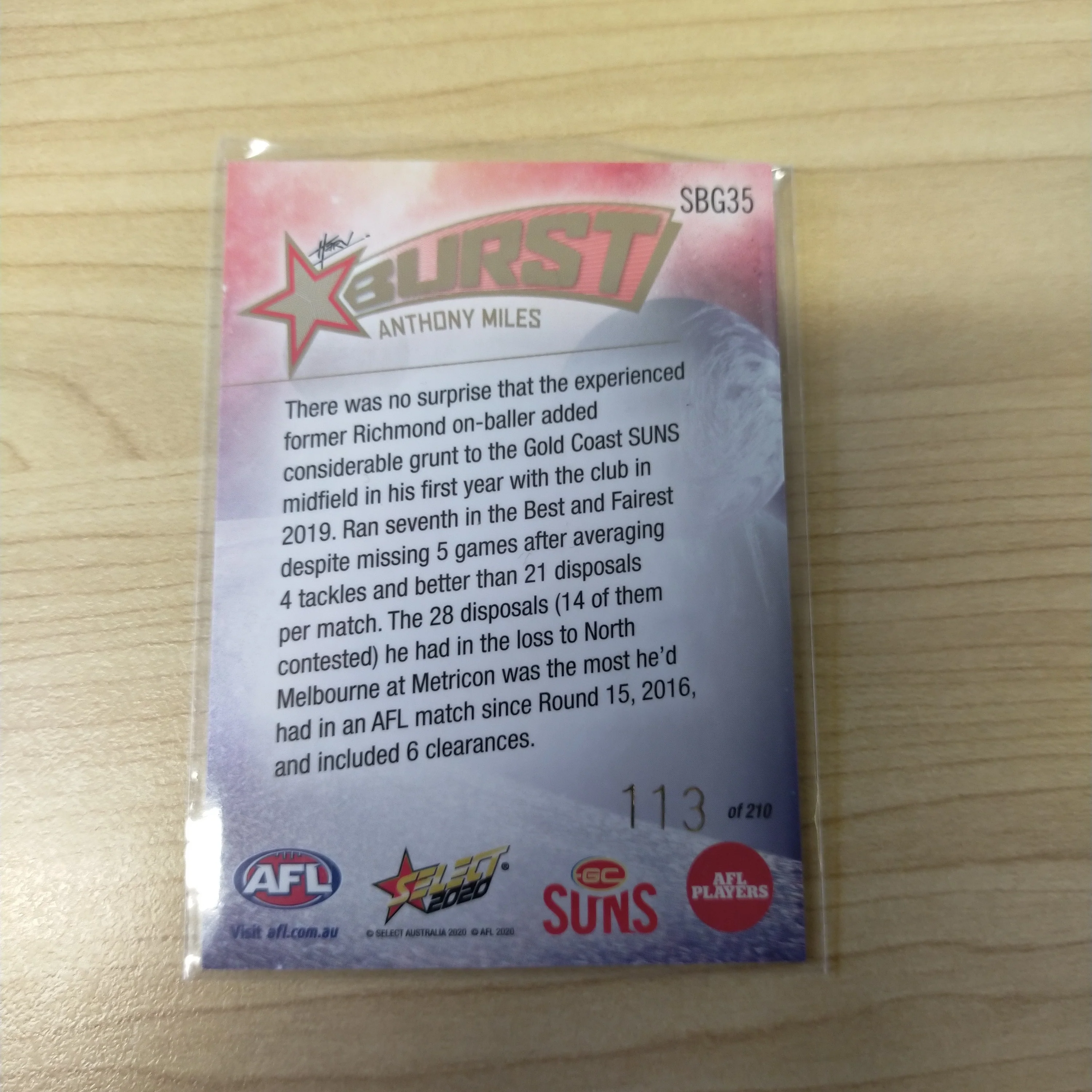 2020 Select Footy Stars Galactic Starburst Gold Coast Suns Anthony Miles No. 113/210 - Image 2