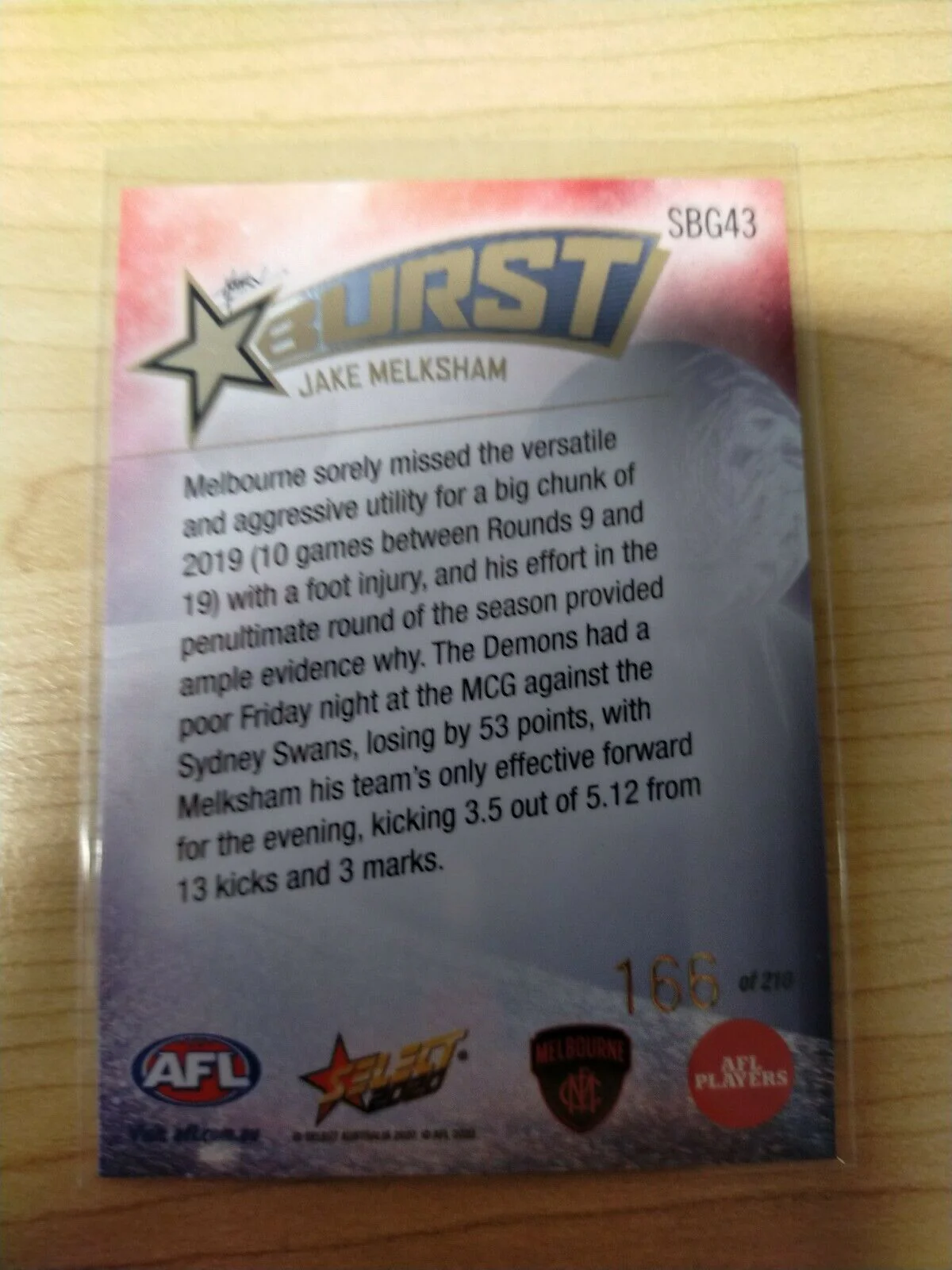 2020 Select Footy Stars Galactic Starburst Melbourne Jake Melksham No.166/210 - Image 2