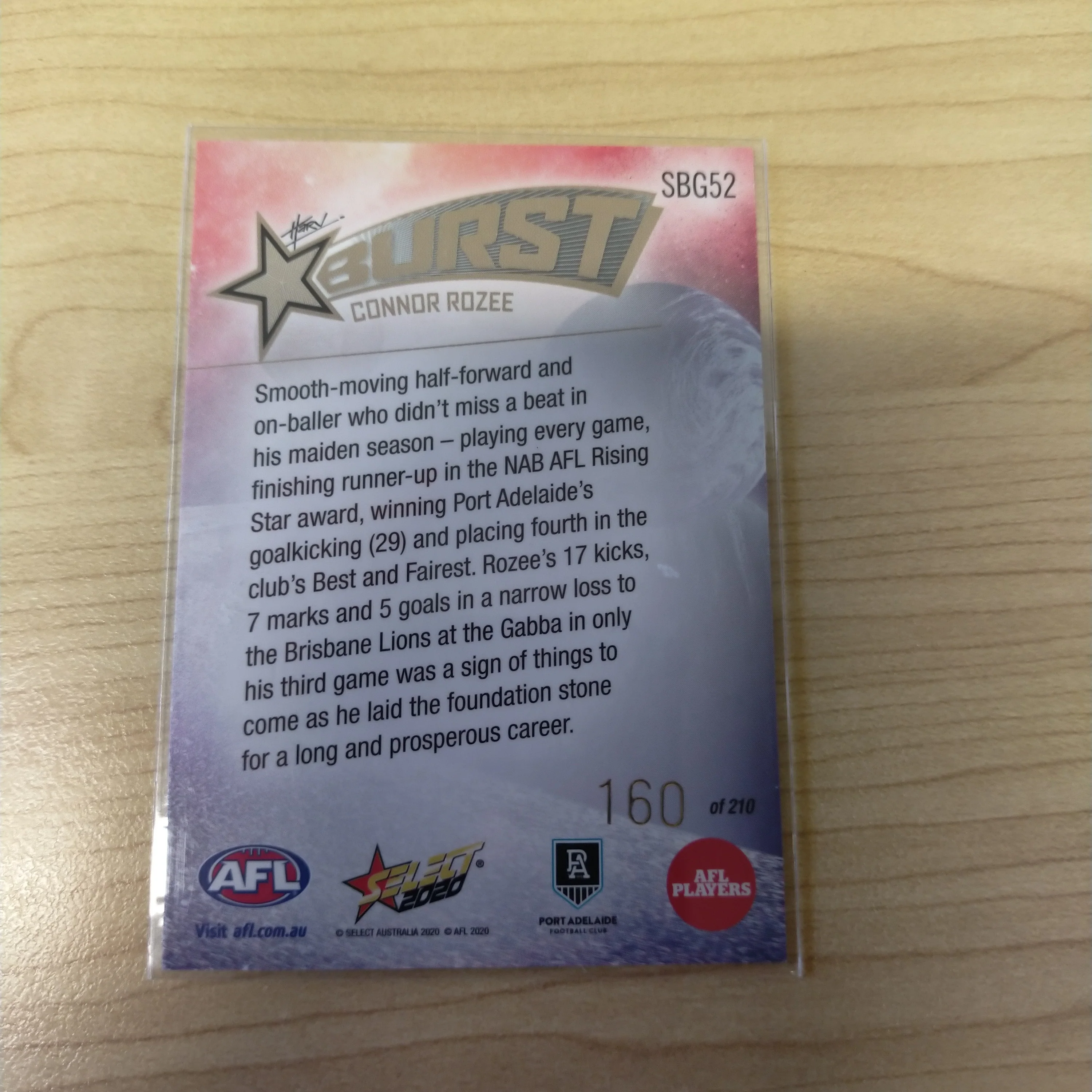 2020 Select Footy Stars Galactic Starburst Port Adelaide Connor Rozee No. 160/210 - Image 2