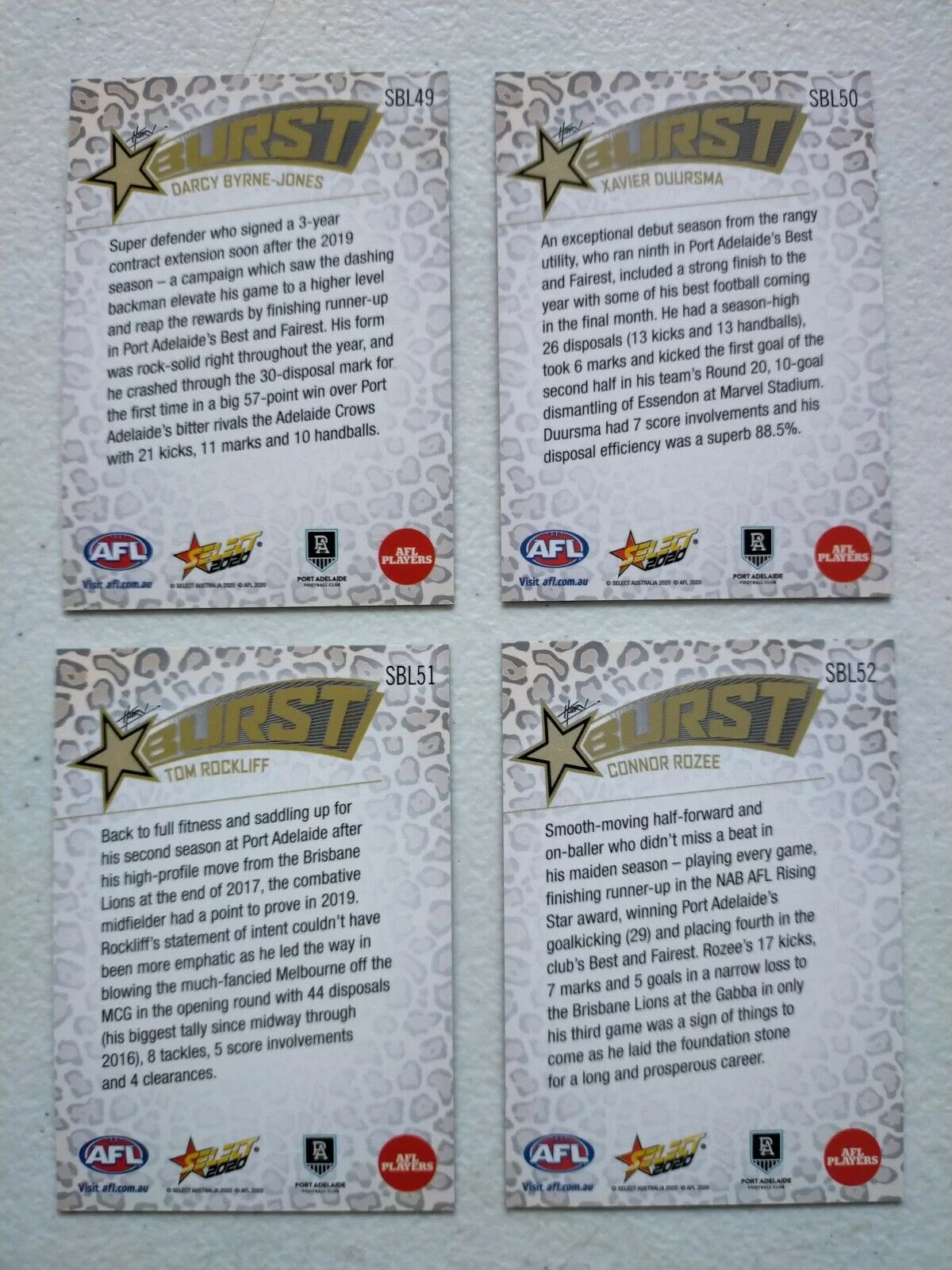 2020 Select Footy Stars Leopard Star Bursts Port Adelaide Team Set - Image 2