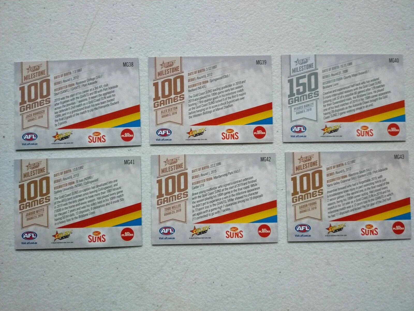 2020 Select Footy Stars Milestones GC Suns Team Set x 6 Cards - Image 2