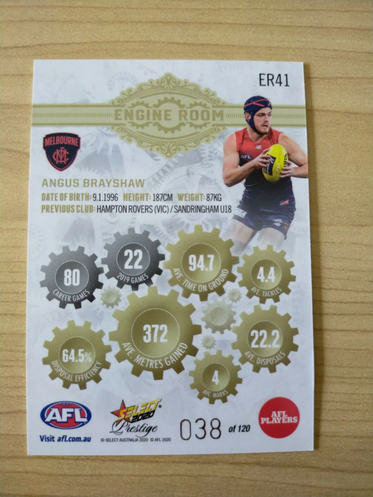 2020 Select Prestige Engine Room Angus Brayshaw Melbourne No. 038/120 - Image 2